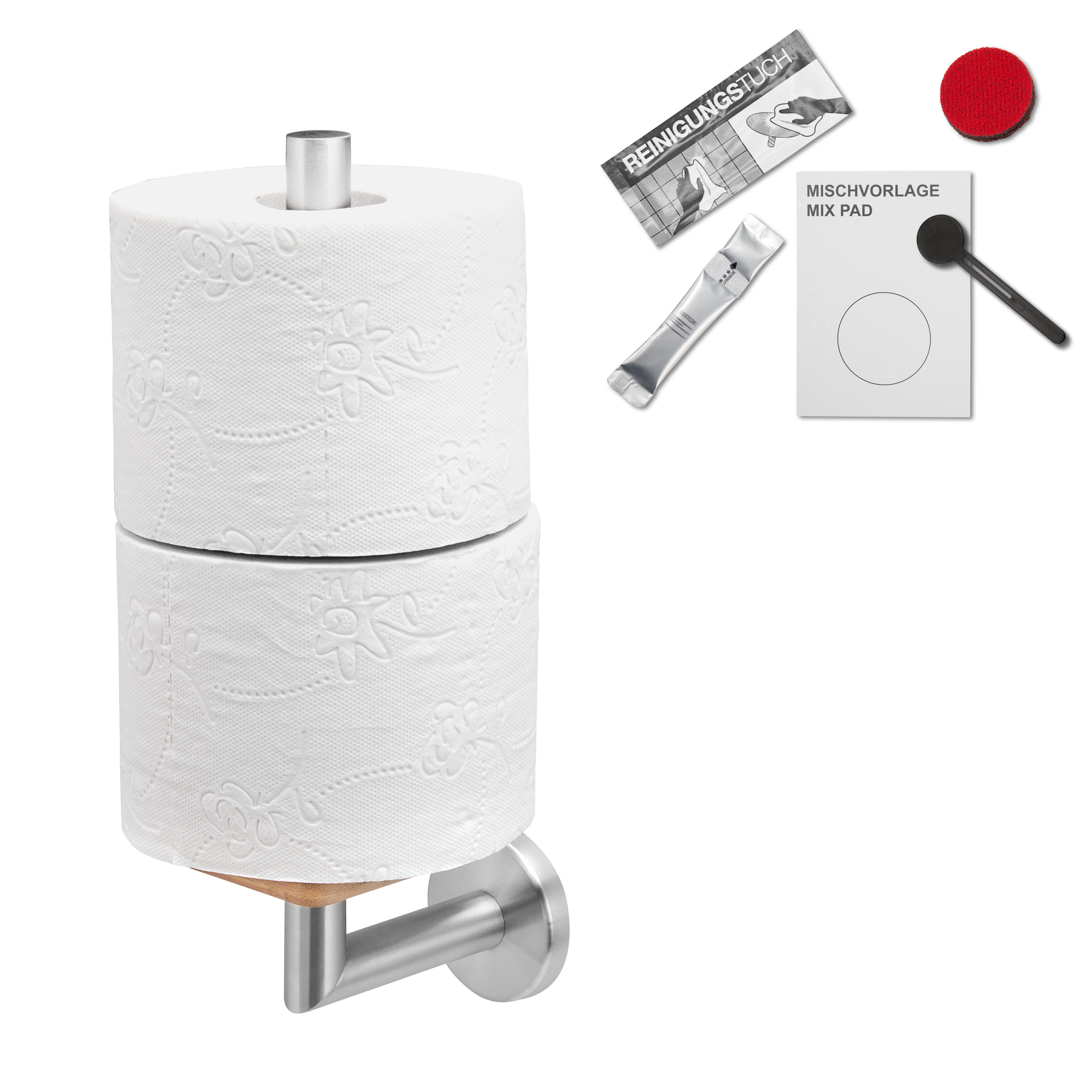 Bad-Serie PIAZZA BAMBUS Ersatzrollenhalter aus Edelstahl & Bambus für 2 Toilettenpapierrollen inkl. Klebeset, ohne Bohren