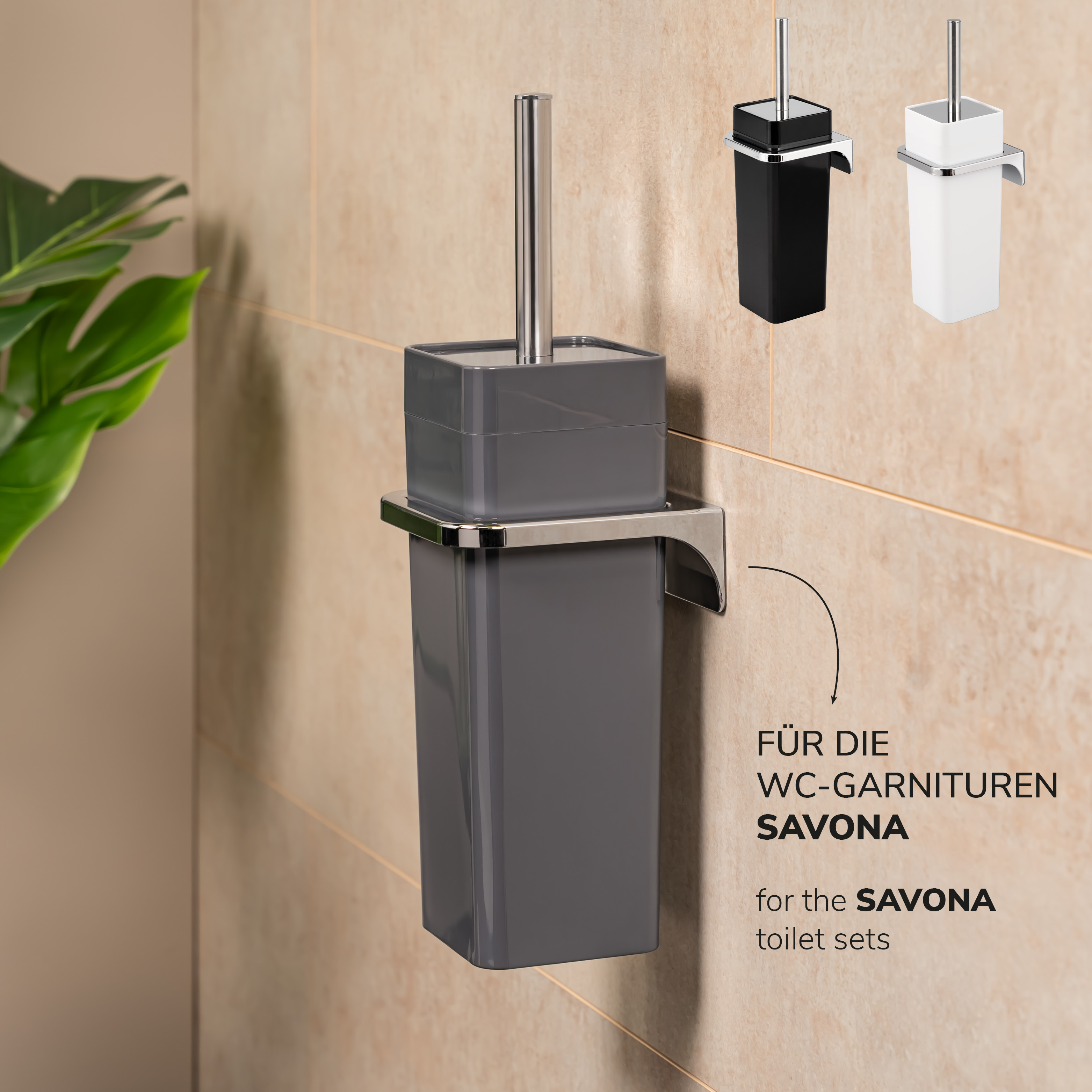 Wandhalterung zum Kleben oder Bohren für SAVONA-WC-Bürsten, Aufhängung rechteckig, verchromt