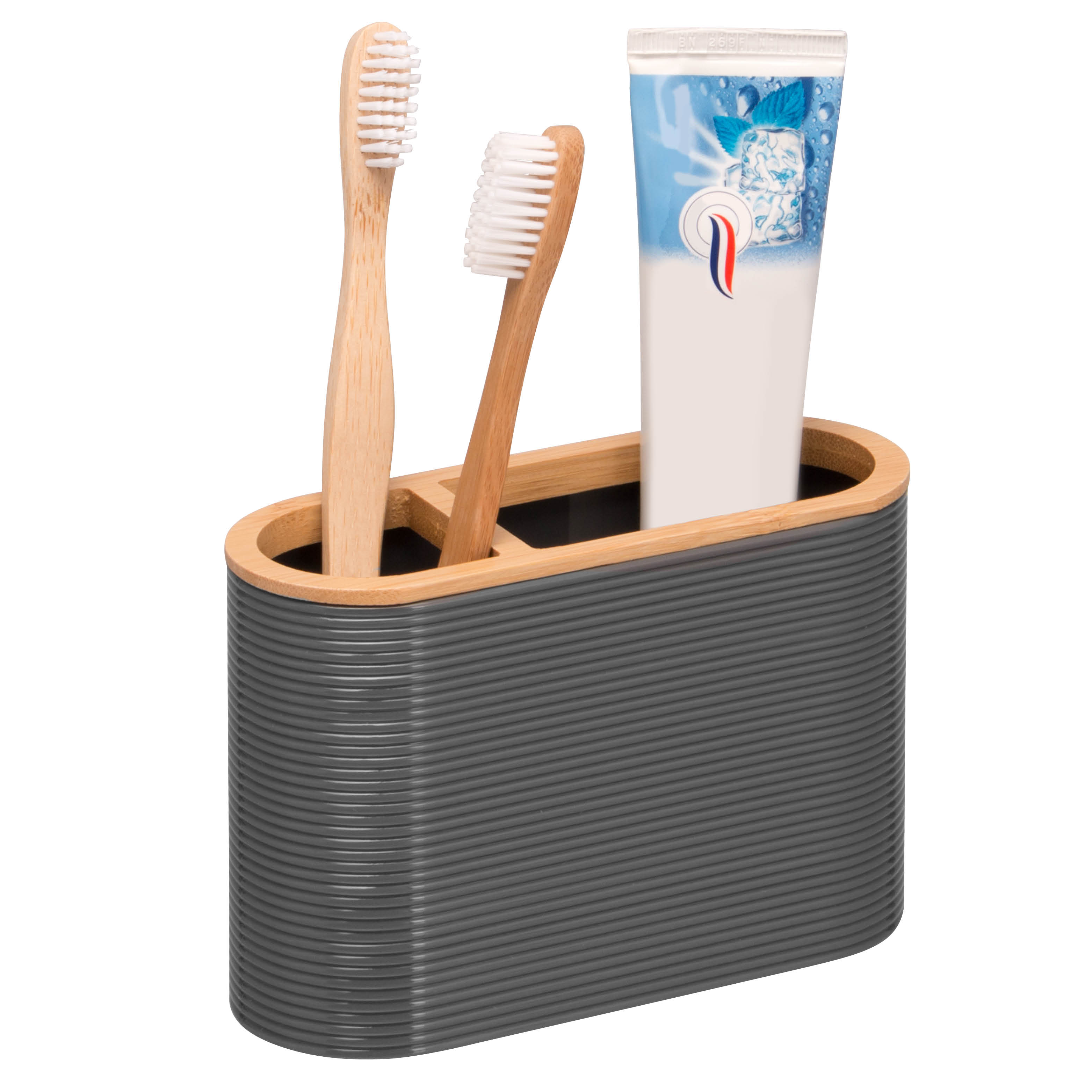 Zahnbürstenhalter SEGNO aus Bambus und Kunststoff | Utensilienständer grau