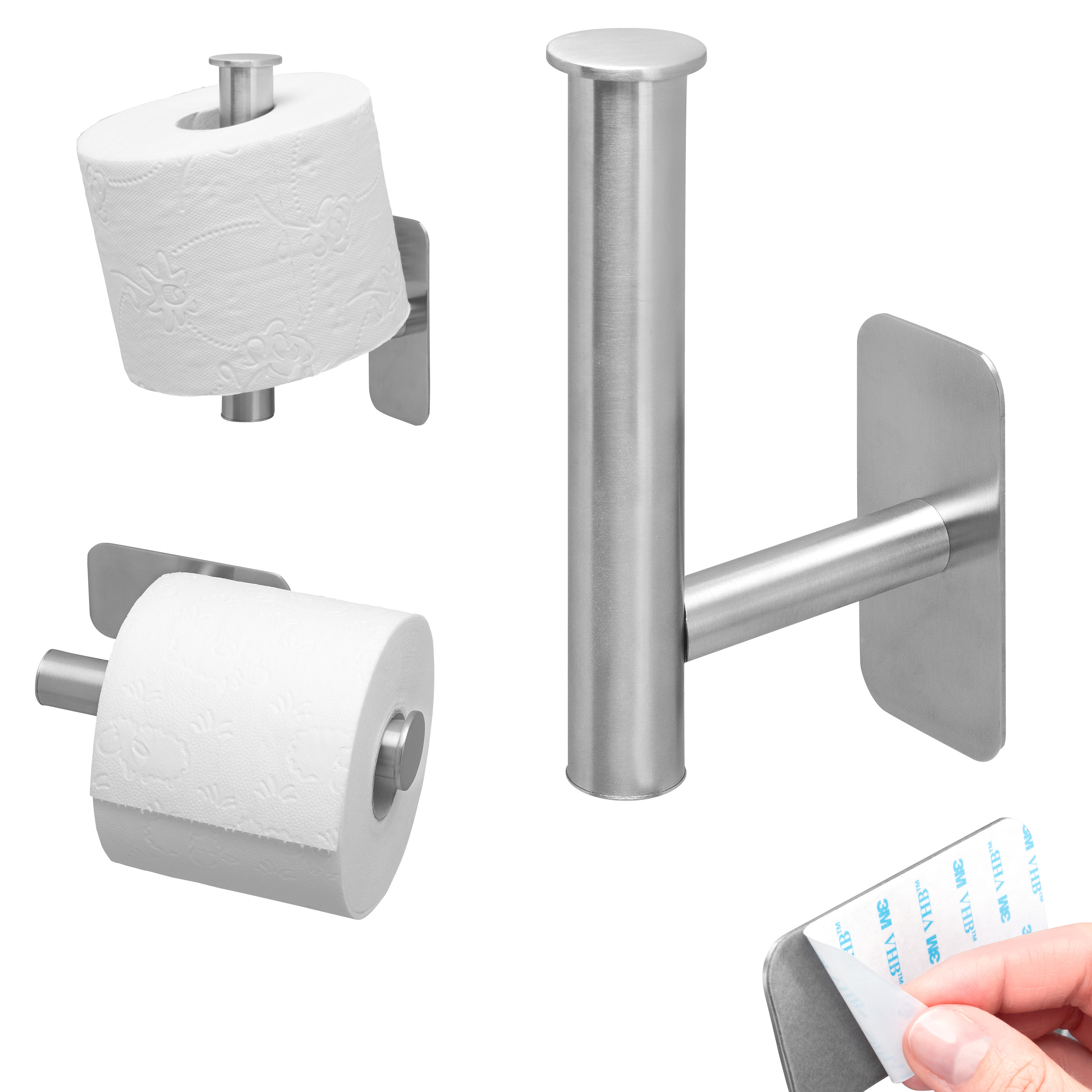 Bad-Serie PIAZZA TAPE Toilettenpapierhalter/Ersatzrollenhalter 2in1 selbstklebend aus Edelstahl