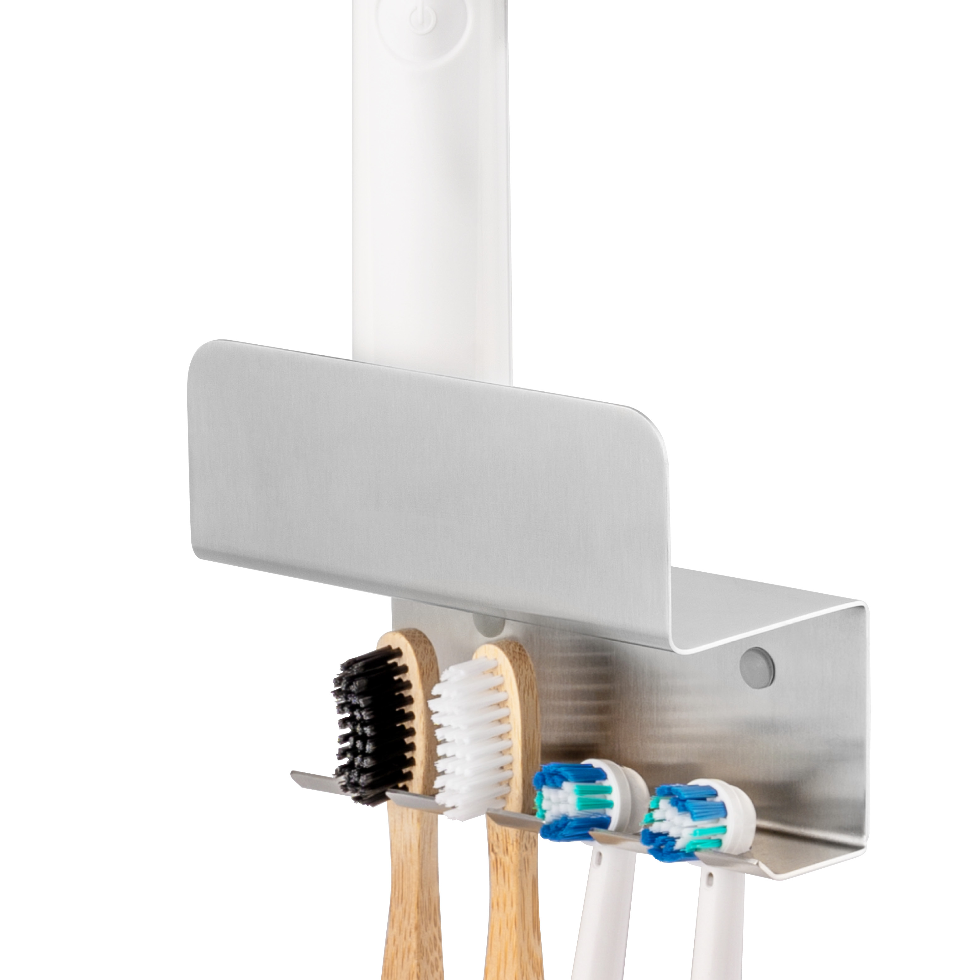 Zahnbürstenhalter PUREZZA - frei hängende Zahnbürsten, zum Kleben oder Bohren, Edelstahl matt