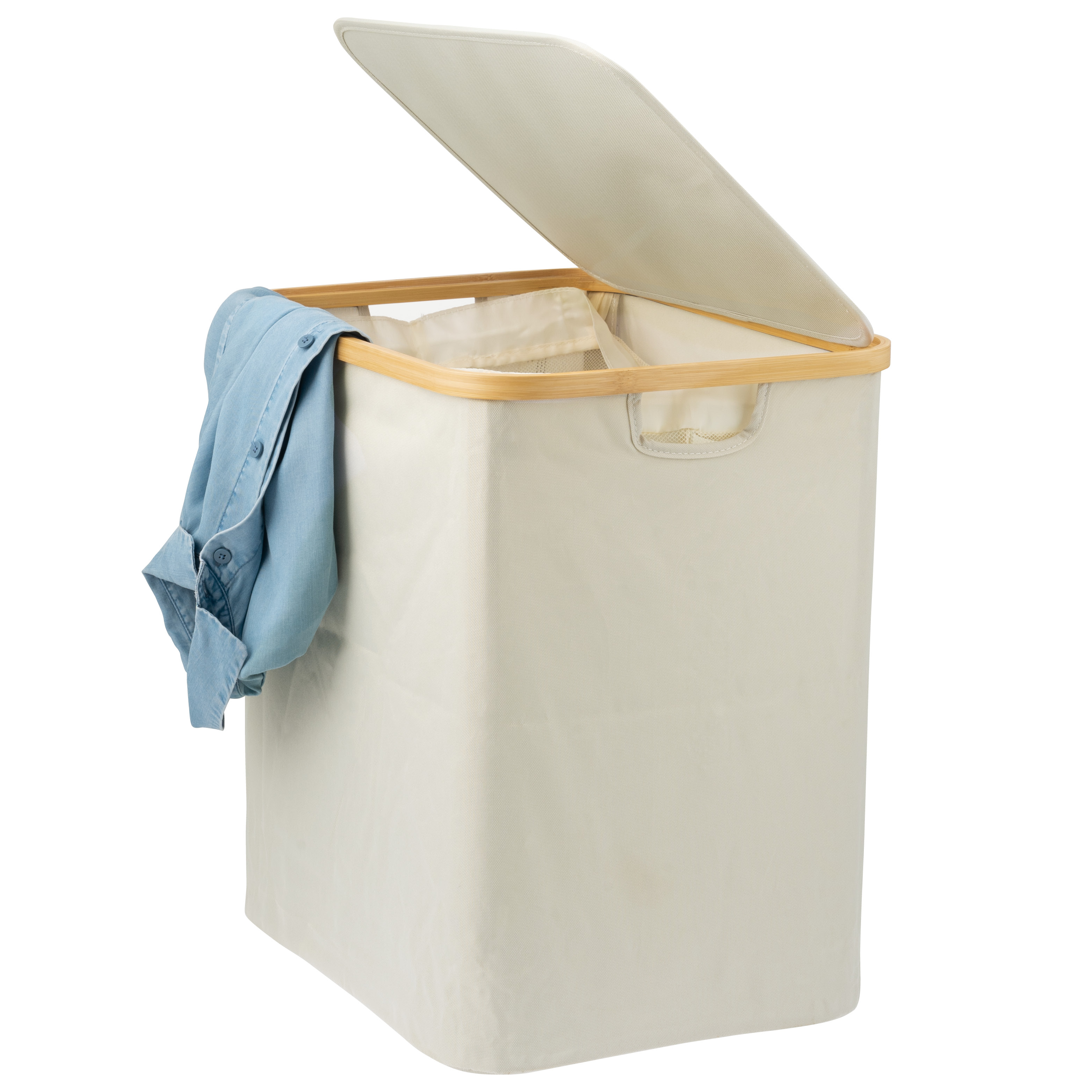 Wäschesammler, Wäschebox, Kleidertonne mit herausnehmbarem Wäschesack und Deckel ca. 60 Liter, beige