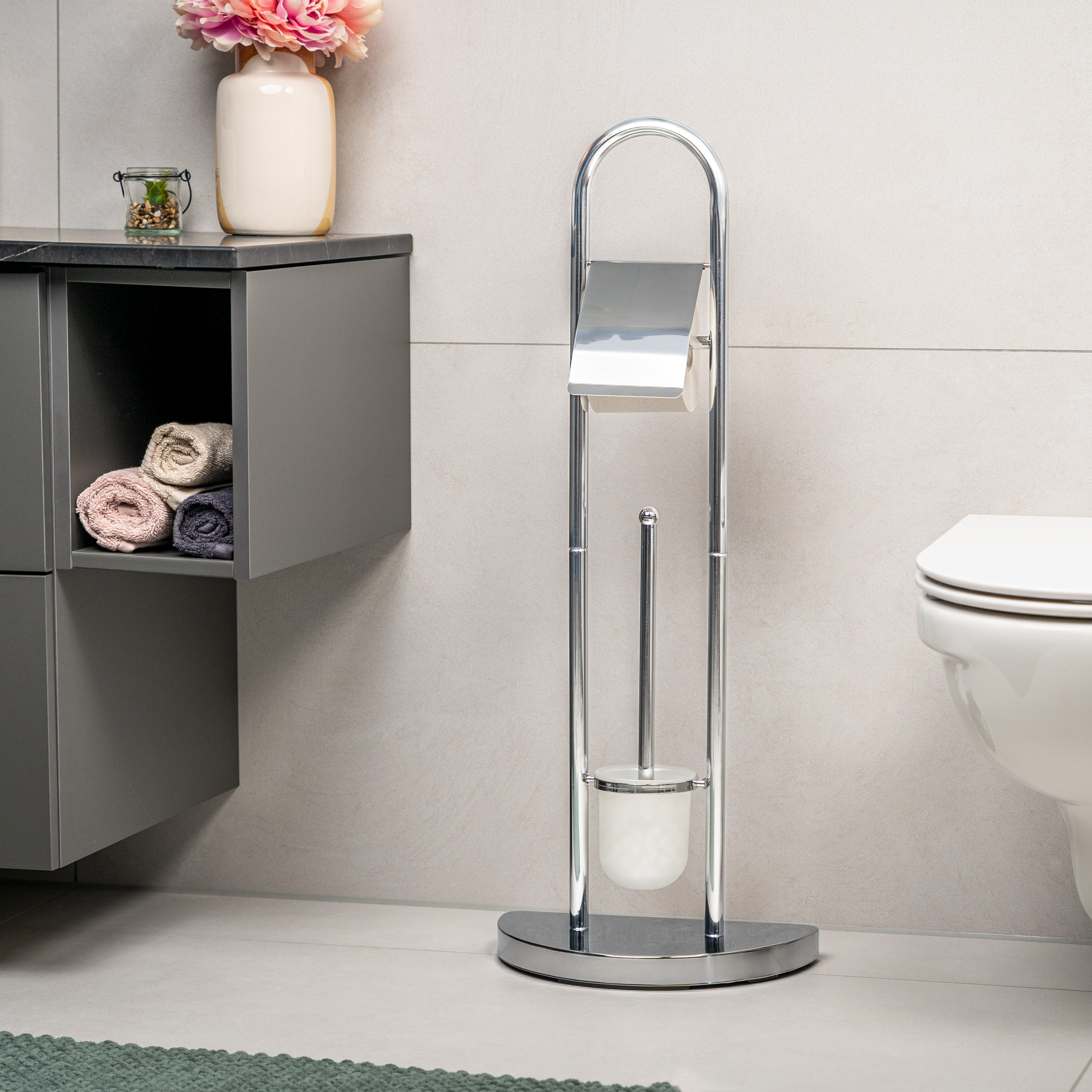 WC-Garnitur freistehend, Metall verchromt, 33 x 84 x 17,5 cm
