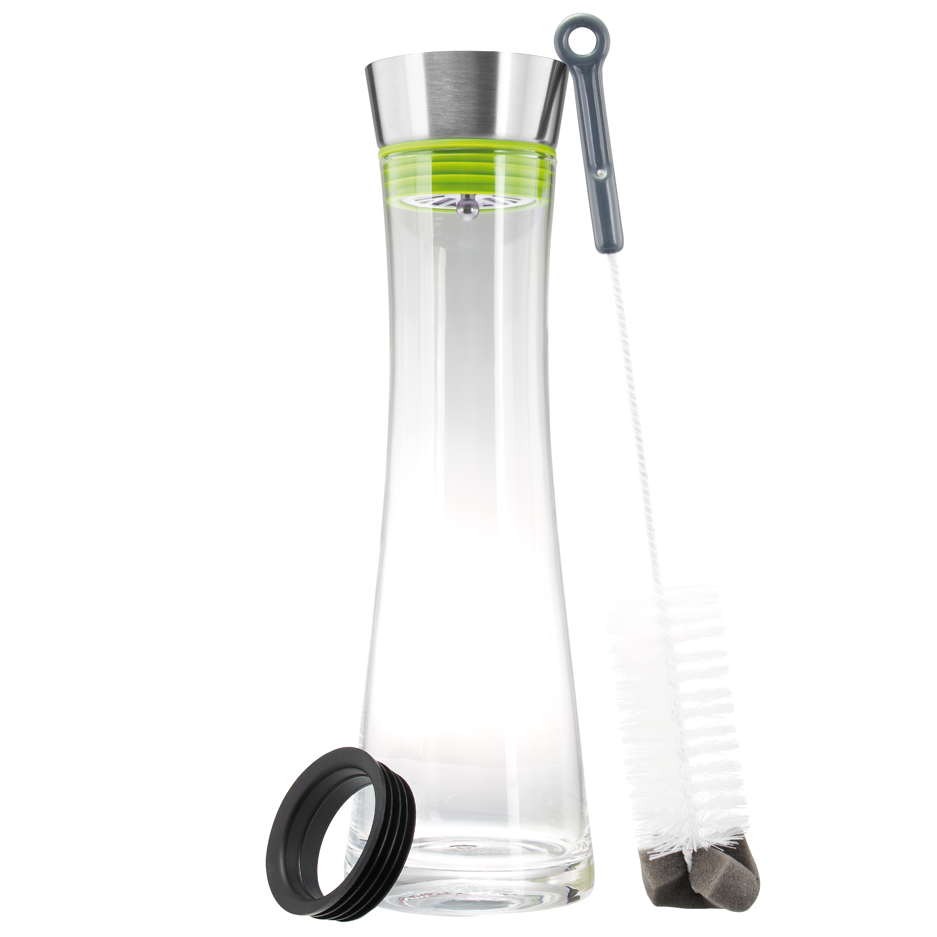 bremermann Glaskaraffe SVEA 1,2 Liter mit praktischem Edelstahlausgießer, matt, Silikonringfarbe grün