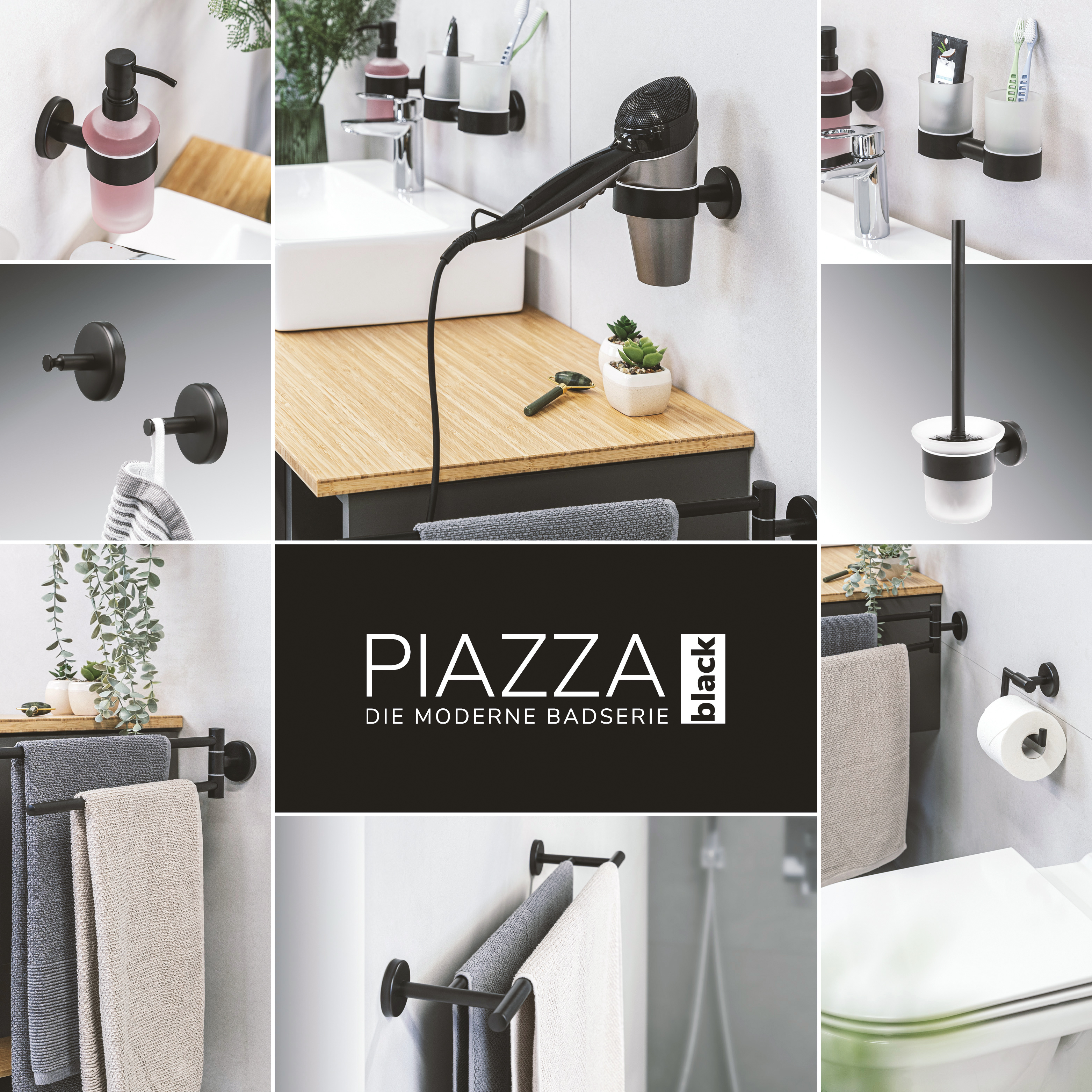 Bad-Serie PIAZZA BLACK - WC-Garnitur, matt schwarz