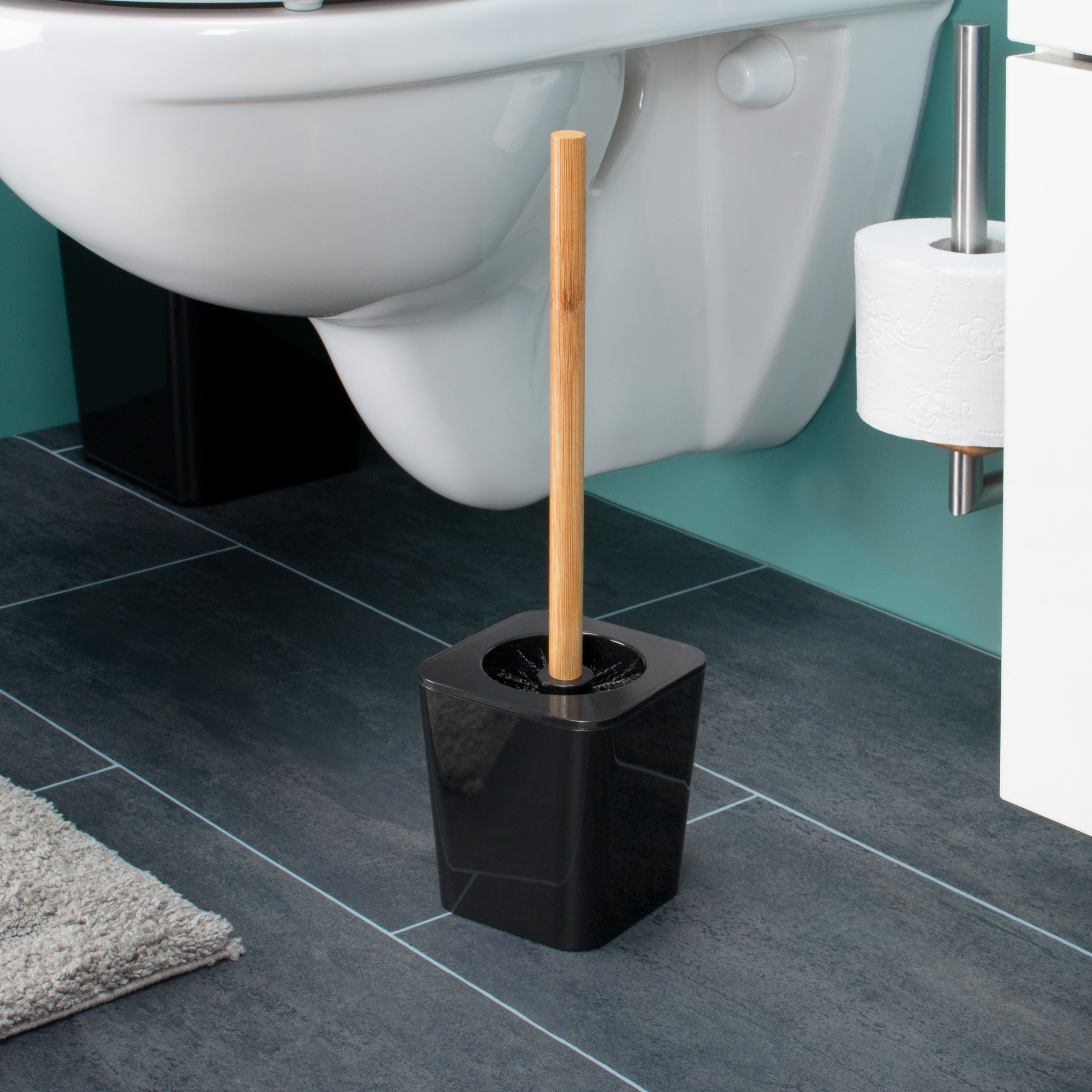 WC-Bürste CALVI aus Bambus und Kunststoff | WC-Garnitur | Toilettenbürste, schwarz