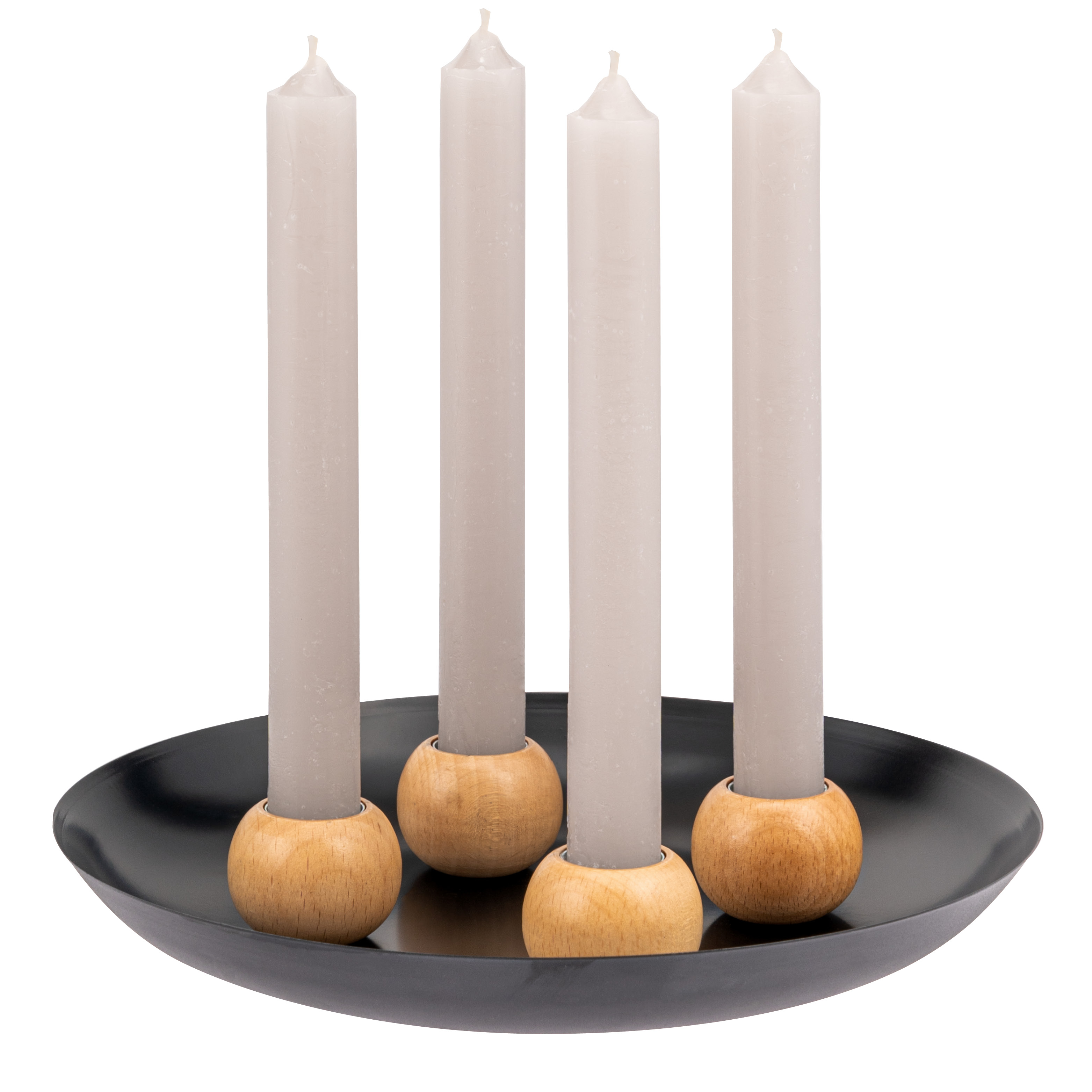 Kerzentablett mit 4 magnetischen Kerzenhaltern für Stabkerzen, Kerzenständer Metall/Holz, schwarz