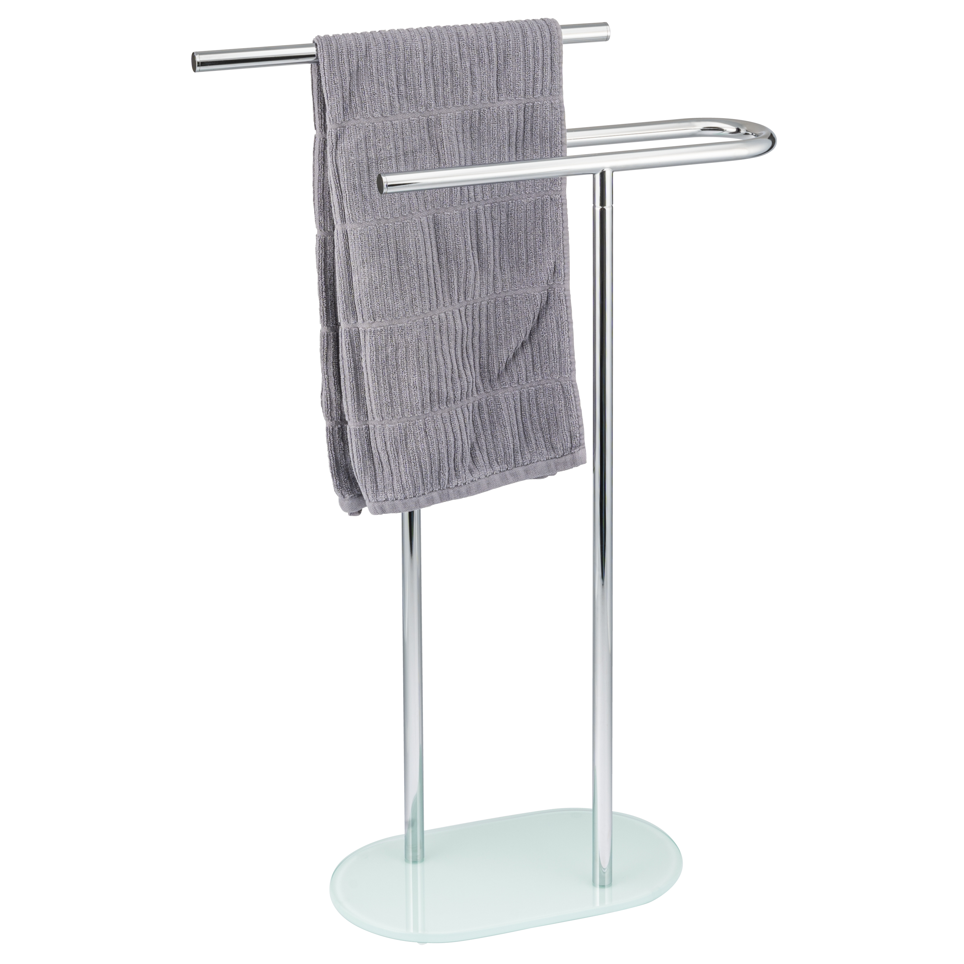 Stand-Handtuchhalter freistehend, 2 Stangen, mit Glasboden, Handtuchständer, weiß
