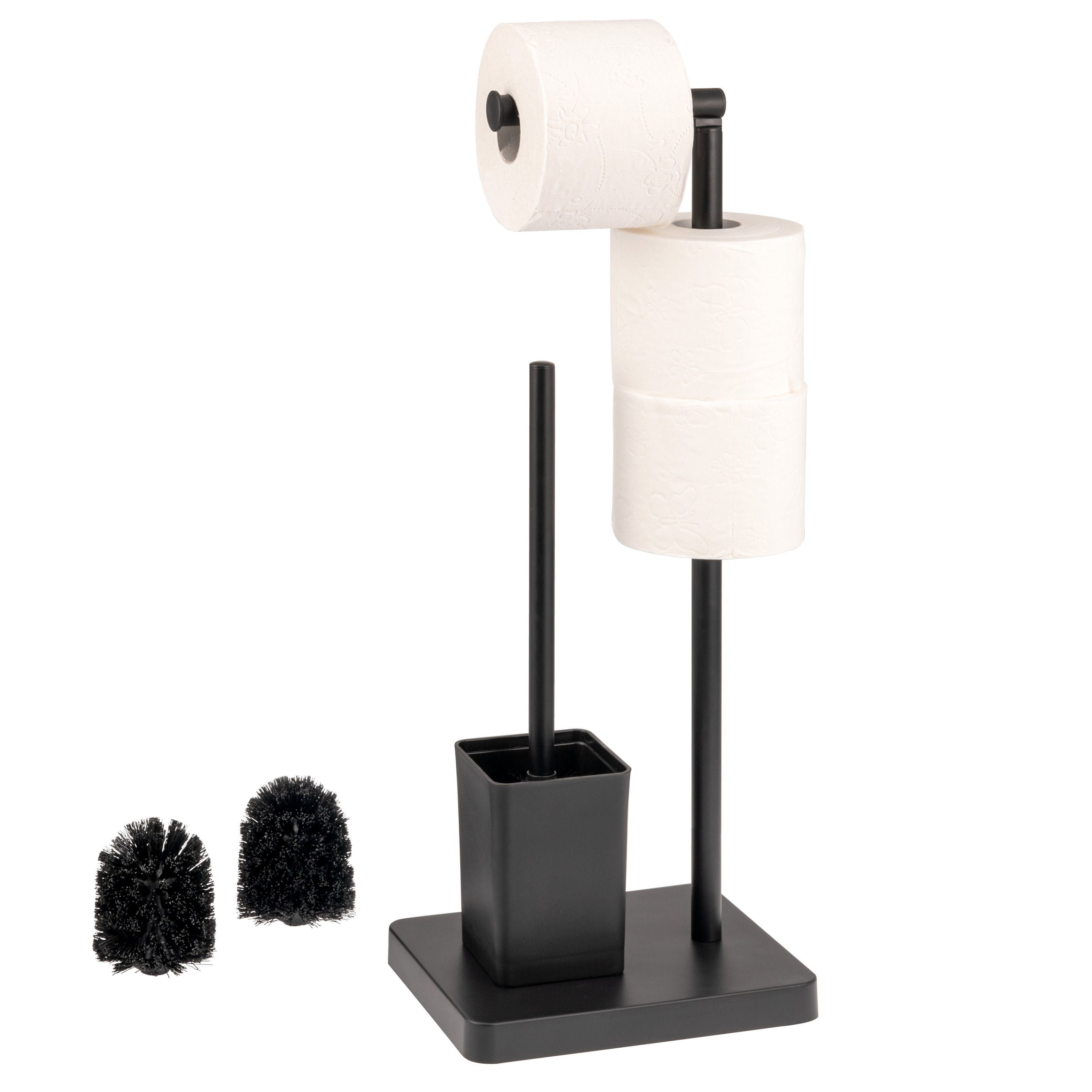 Stand-WC-Garnitur 3in1, WC-Bürste, (Ersatz-)Rollenhalter, schwarz