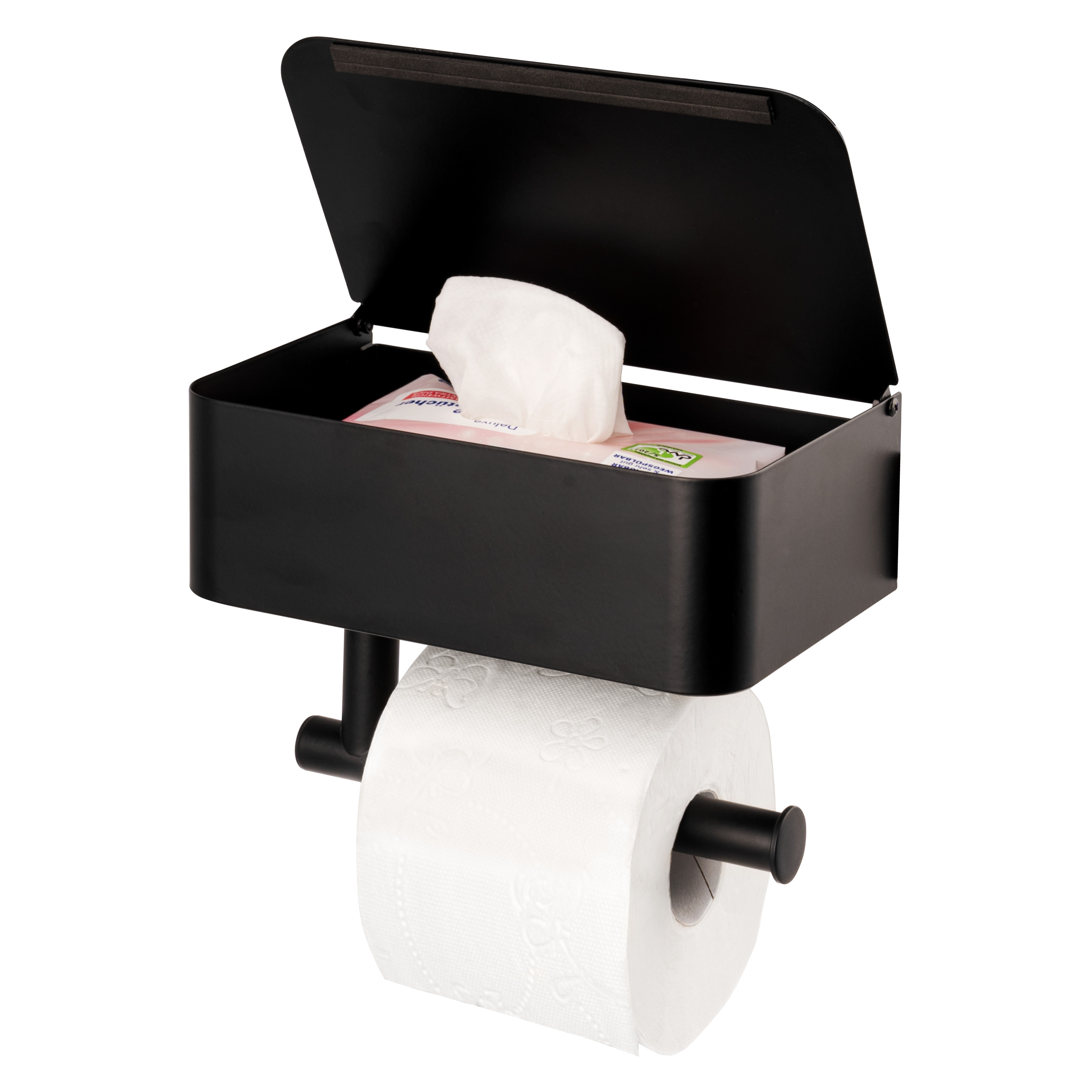 eluno Toilettenpapierhalter, 3in1-Funktion, Feuchttücherbox, Ablage, schwarz