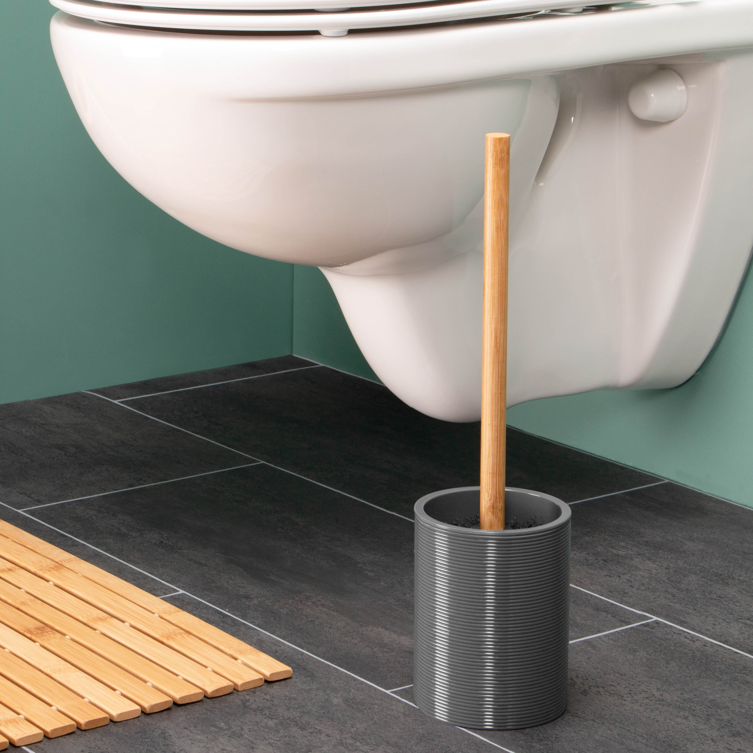WC-Bürste SEGNO aus Bambus und Kunststoff | WC-Garnitur | Toilettenbürste, grau