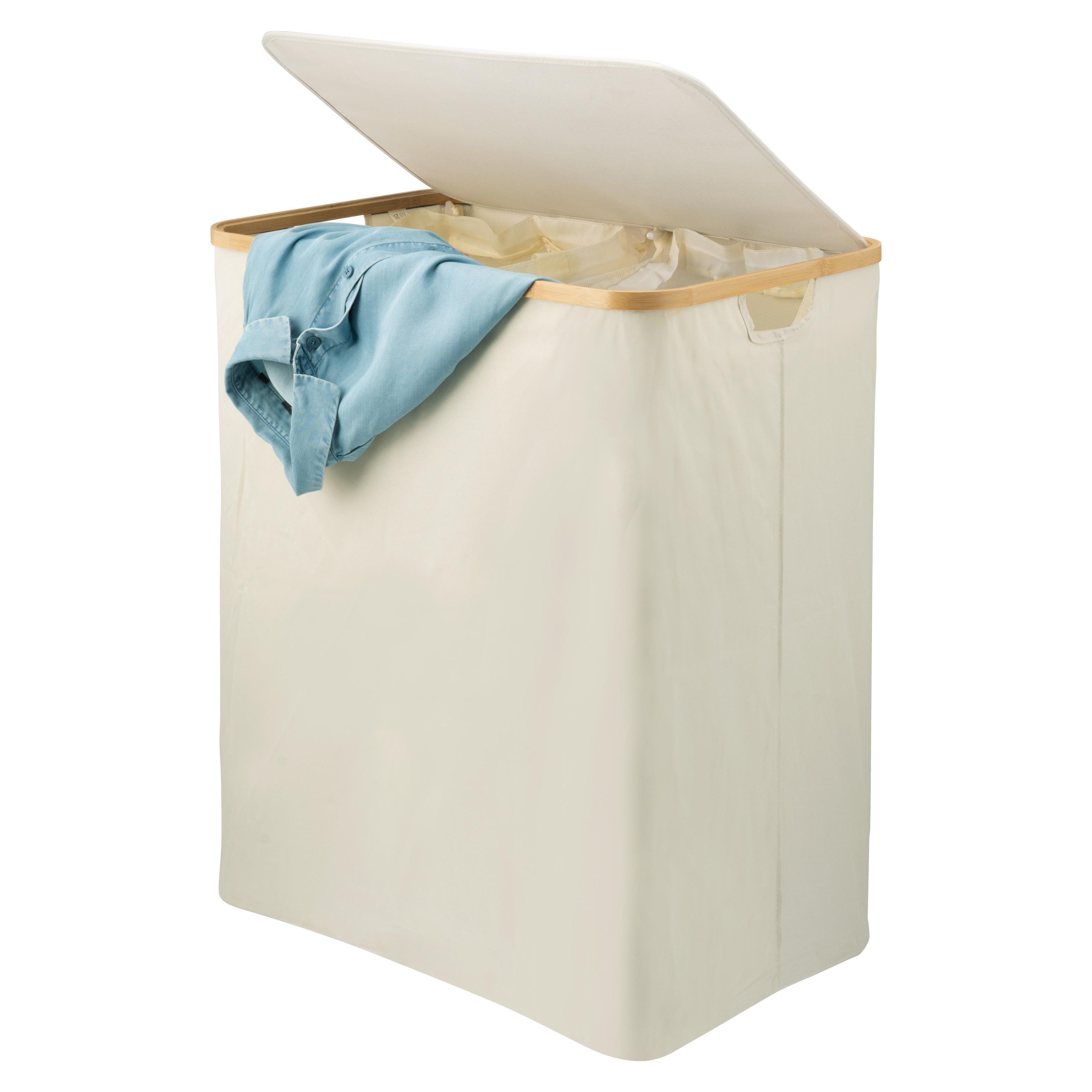 Wäschesammler, Wäschebox, Kleidertonne mit herausnehmbarem Wäschesack und Deckel ca. 145 Liter, beige