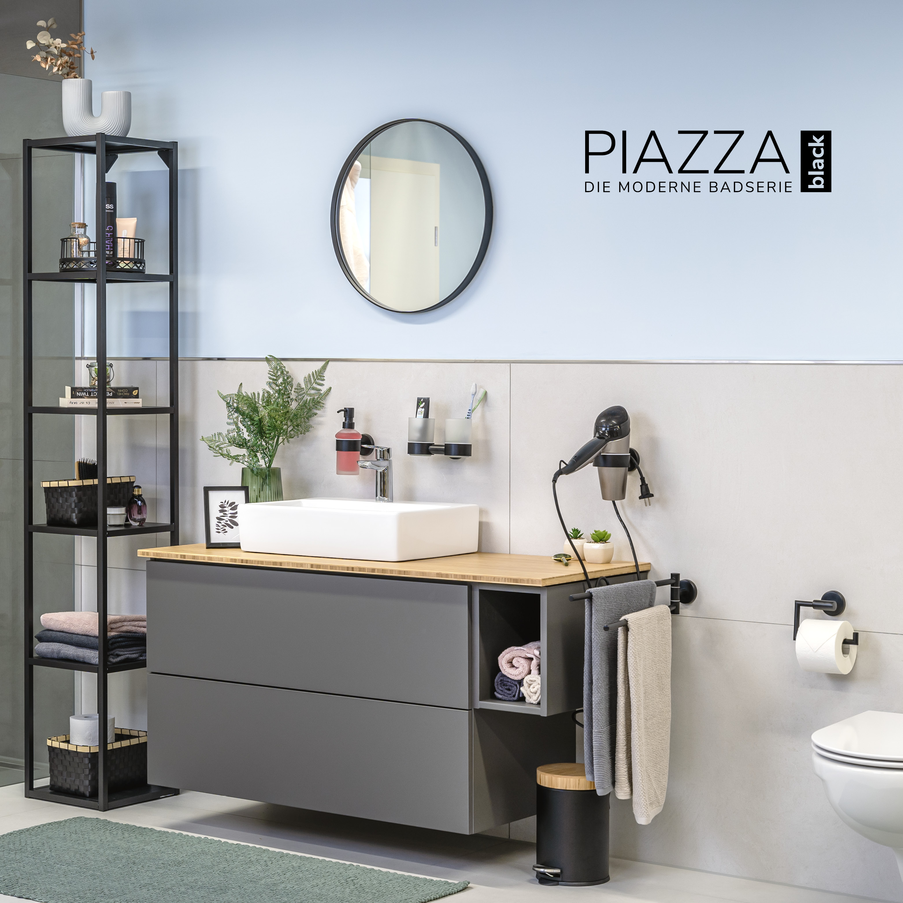 Bad-Serie PIAZZA BLACK - WC-Garnitur, matt schwarz