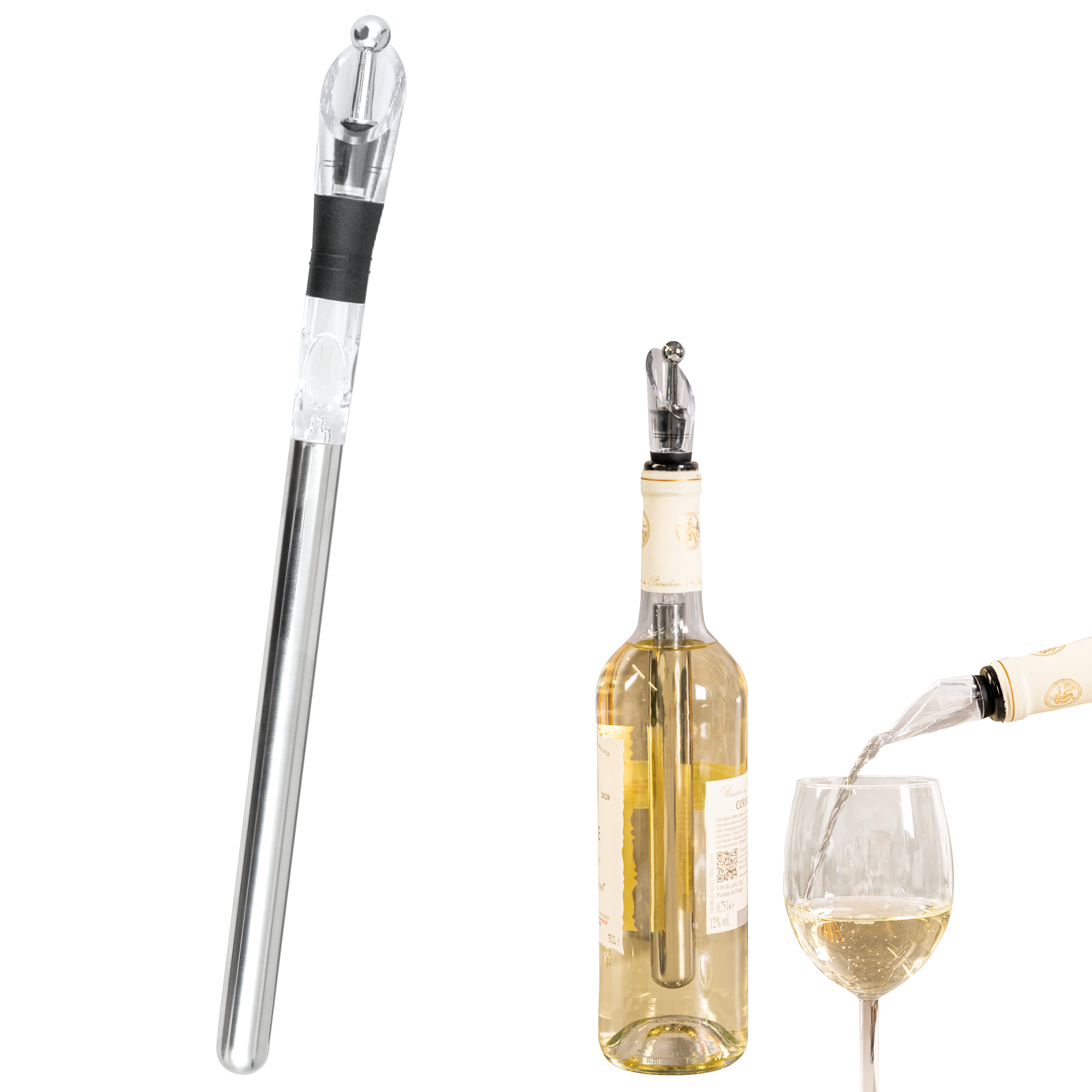 Wein-Ausgießer mit Edelstahl-Kühlstaben und Weinverschluss, Weinkühler, Weinausgießer
