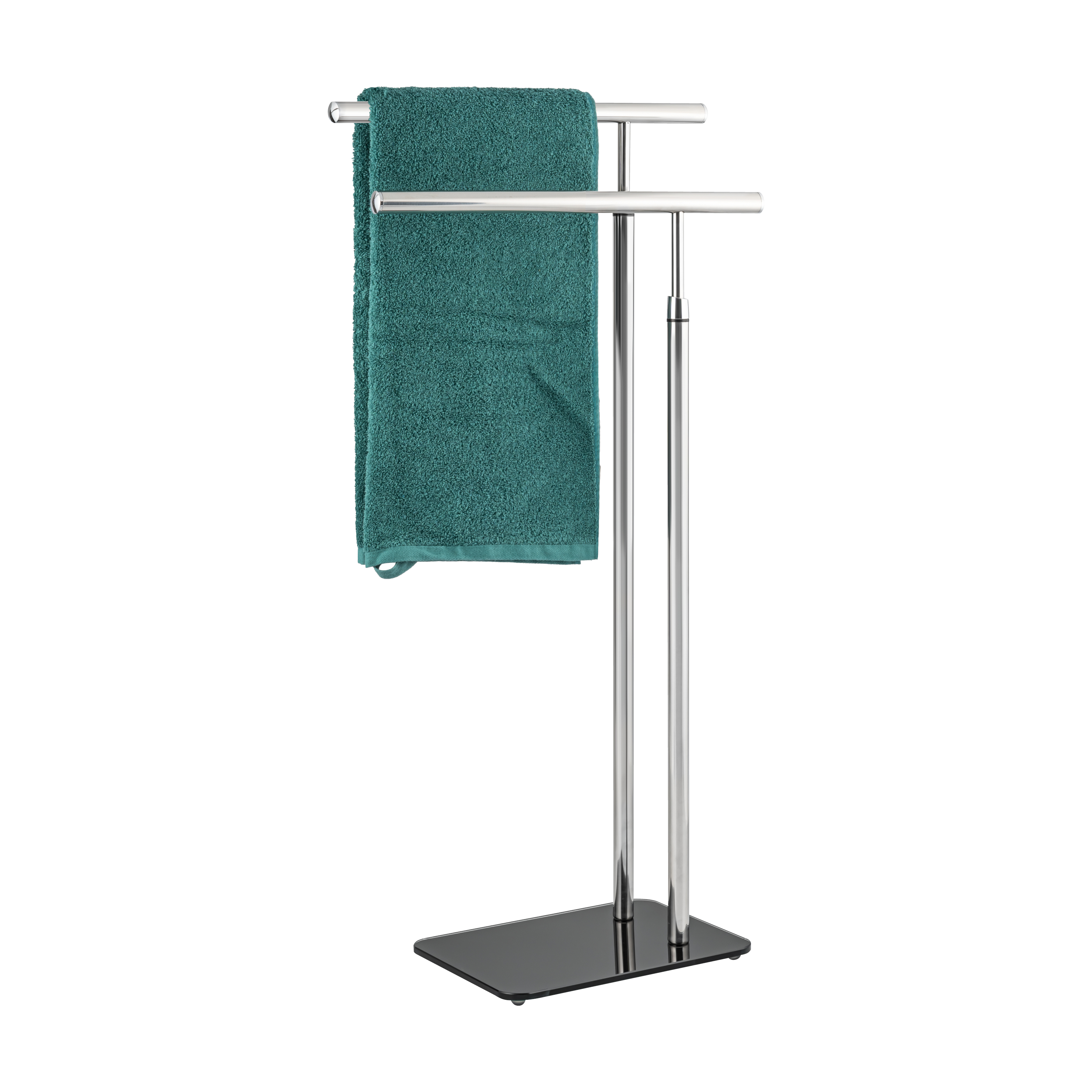 Stand-Handtuchhalter freistehend, 2 Stangen, Handtuchständer, Edelstahl und Glassockel