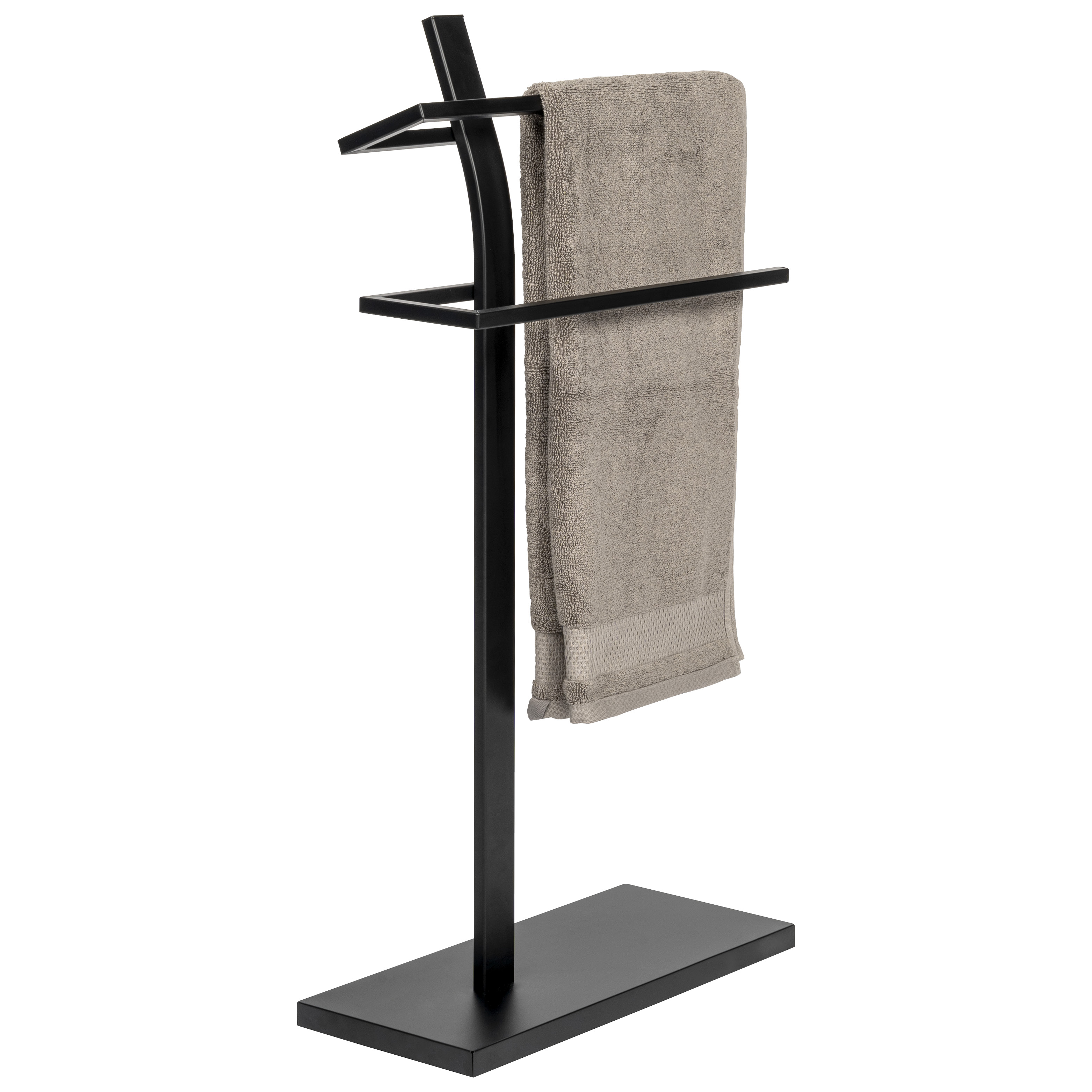 Stand-Handtuchhalter mattschwarz, Metall, freistehender Handtuchständer mit 2 Handtuchstangen ca. 42 x 19 x 81,5 cm (B/T/H)
