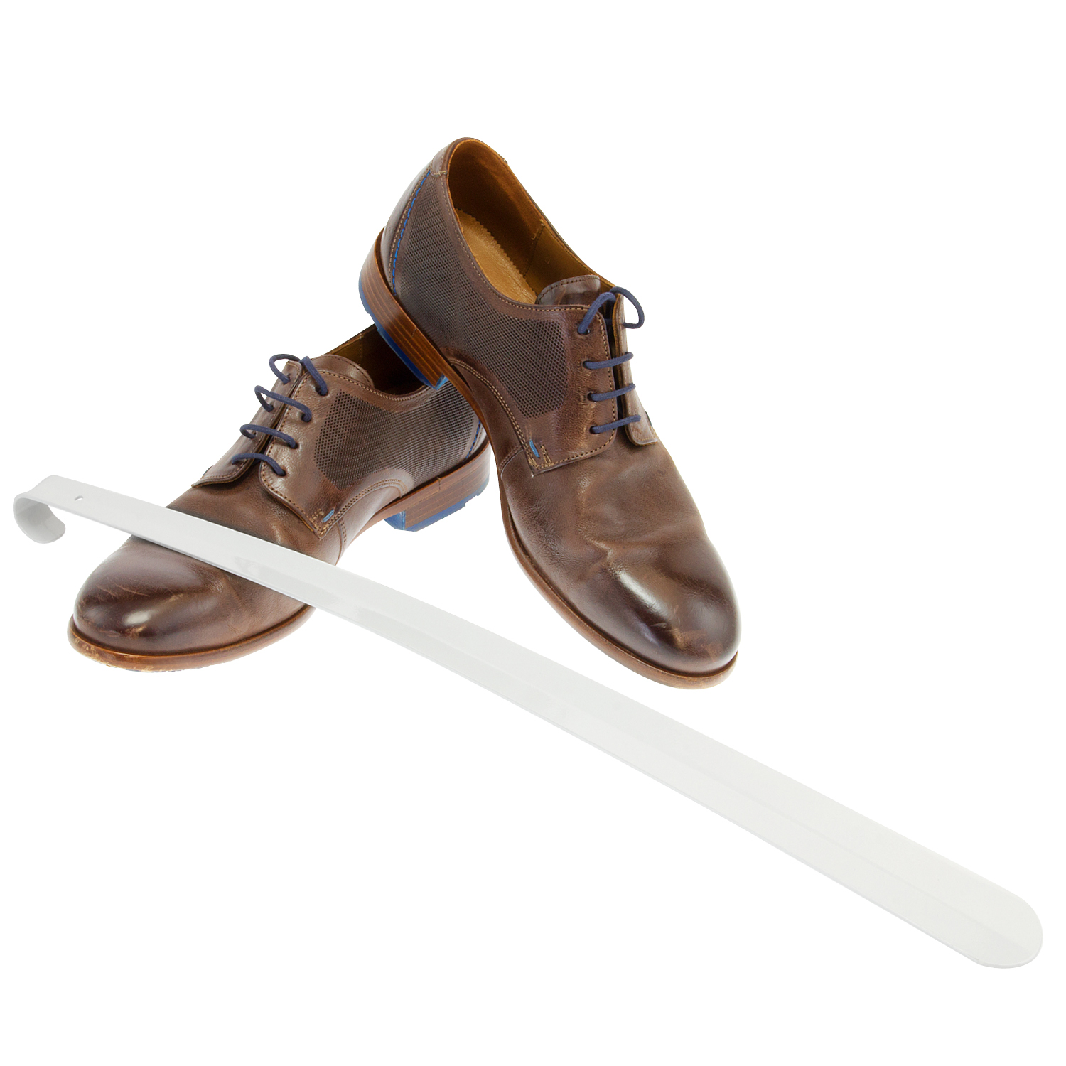 Schuhlöffel, Komfort-Schuhanzieher, groß 58 cm, aus Metall gefertigt, weiß lackiert