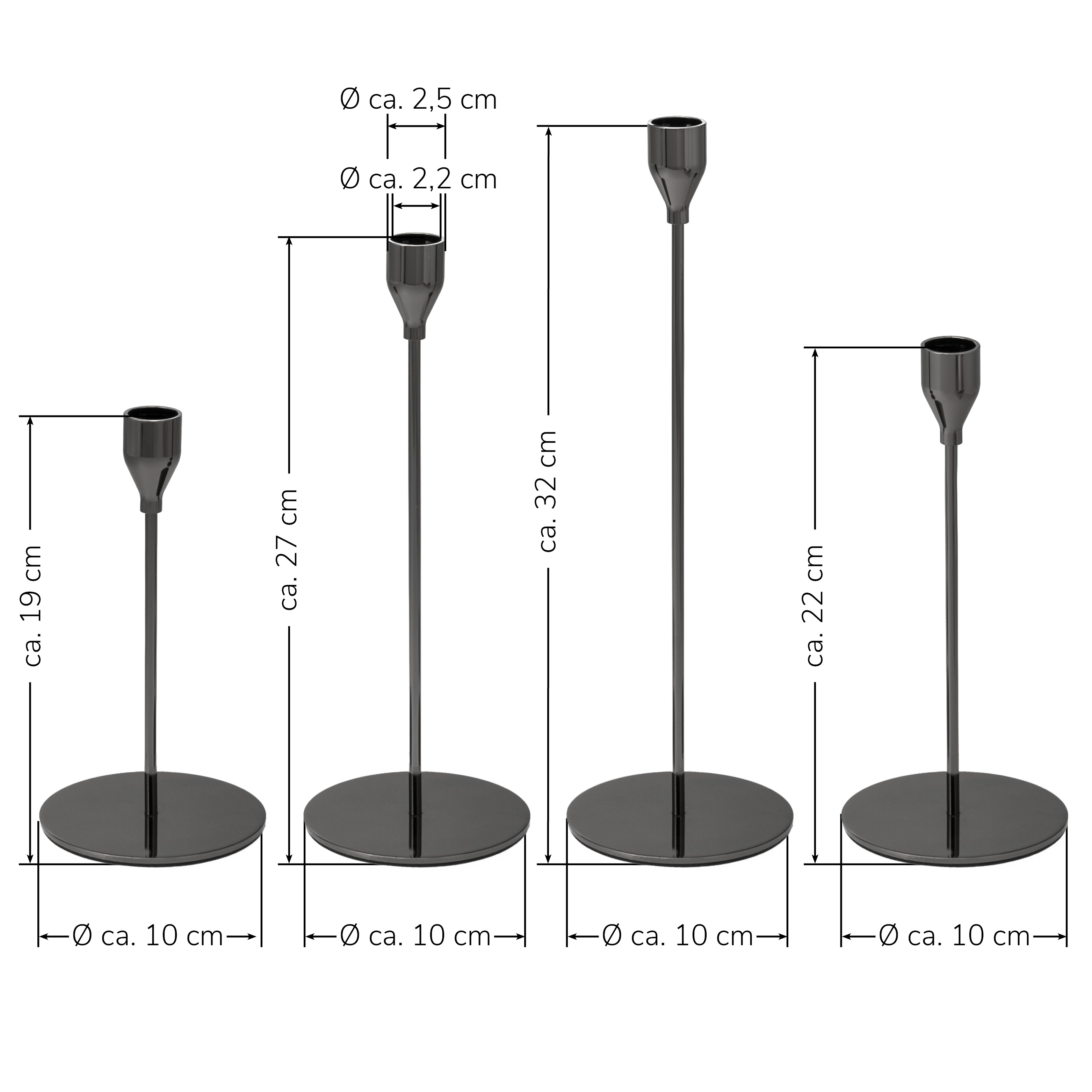 4er-Set Kerzenhalter, Kerzenständer für Stabkerzen, Metall, schwarz