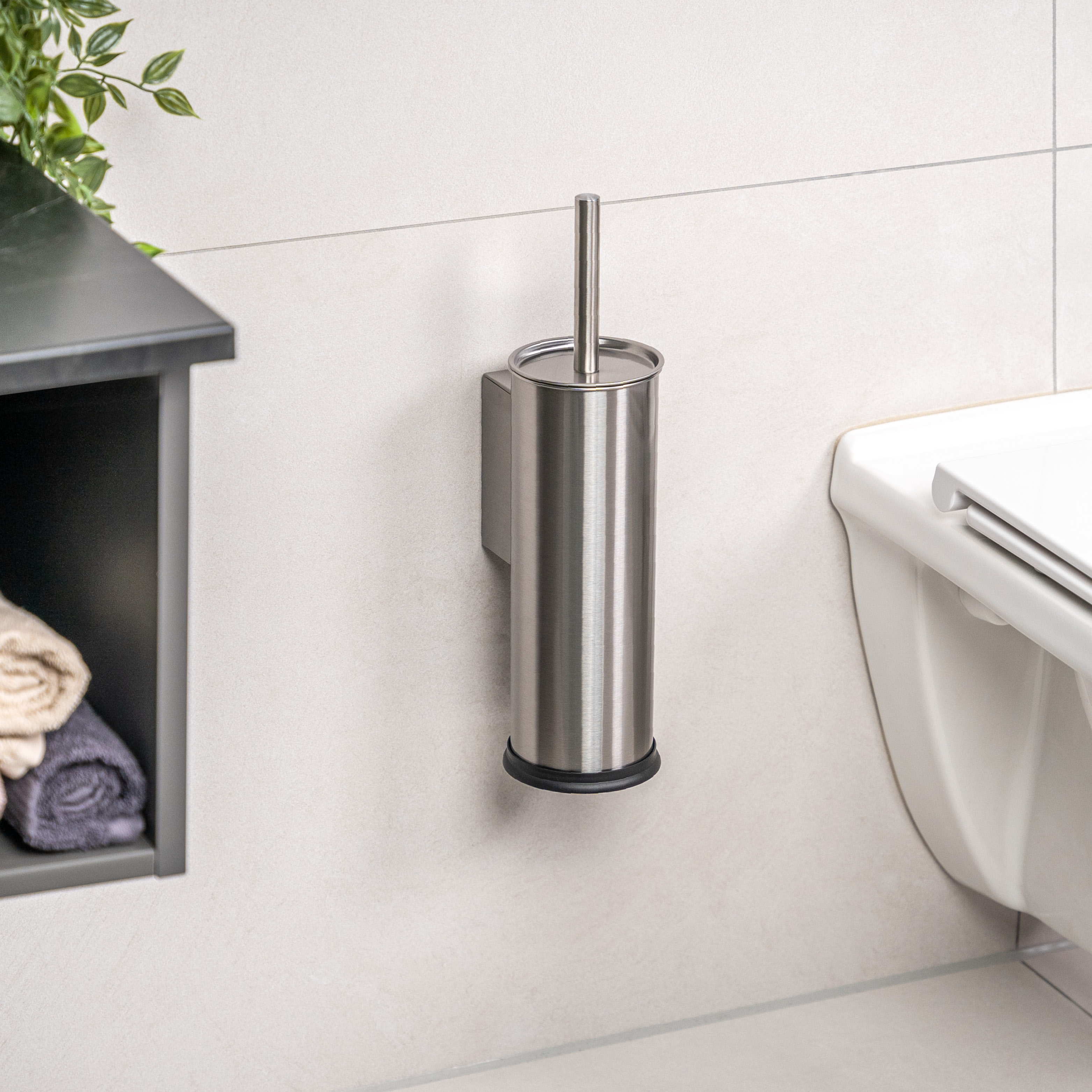 bremermann WC-Garnitur inkl. Wandhalterung, WC-Bürstenhalter, Toilettenbürstenhalter, rund aus Edelstahl