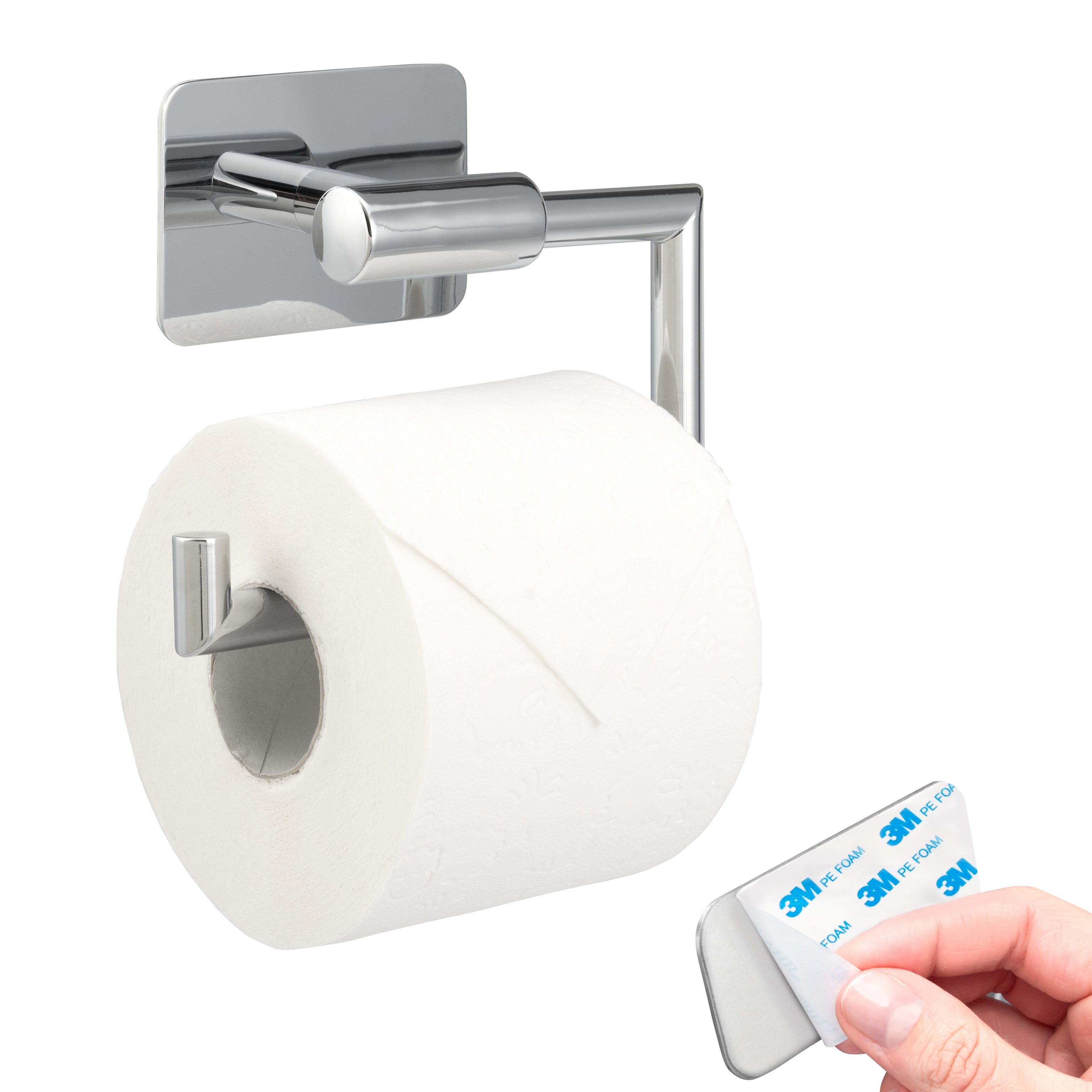 Bad-Serie LUCENTE TAPE - Toilettenpapierhalter, Papierrollenhalter selbstklebend Edelstahl, verchromt - kein Bohren 3M Klebebefestigung