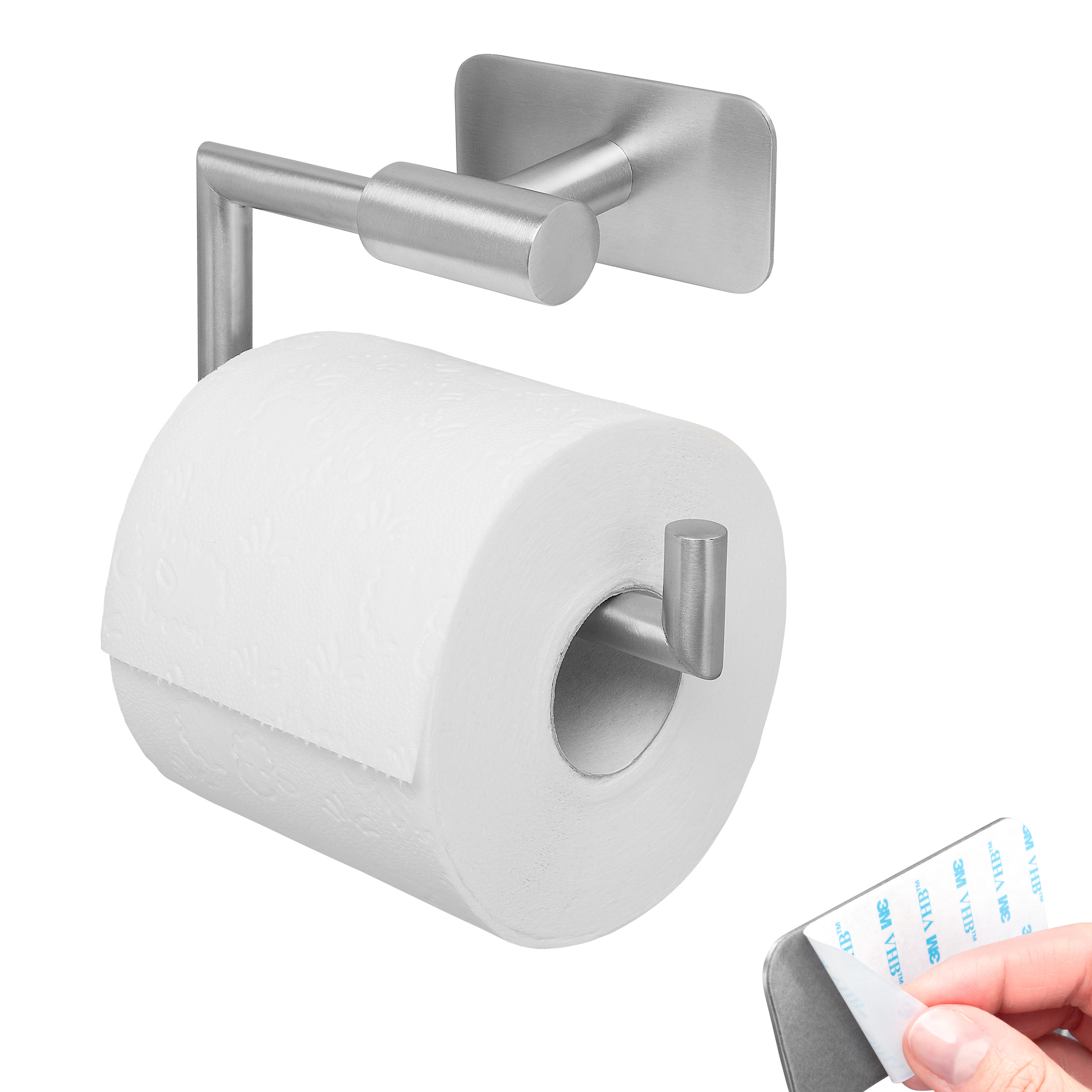 B-Ware Bad-Serie PIAZZA TAPE Toilettenpapierhalter selbstklebend Edelstahl, matt kein Bohren 3M Klebebefestigung Papierrollenhalter