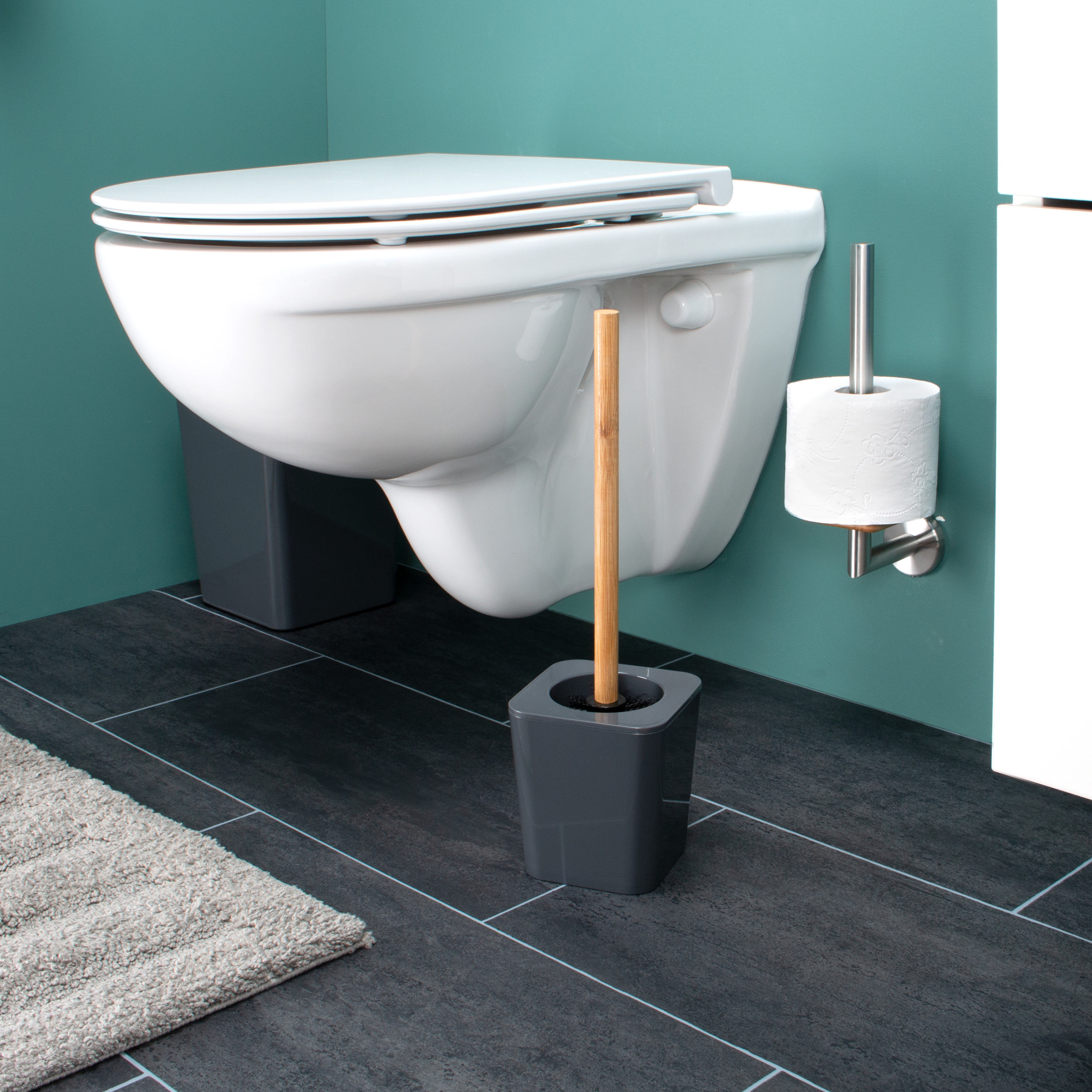 WC-Bürste CALVI aus Bambus und Kunststoff | WC-Garnitur | Toilettenbürste, grau