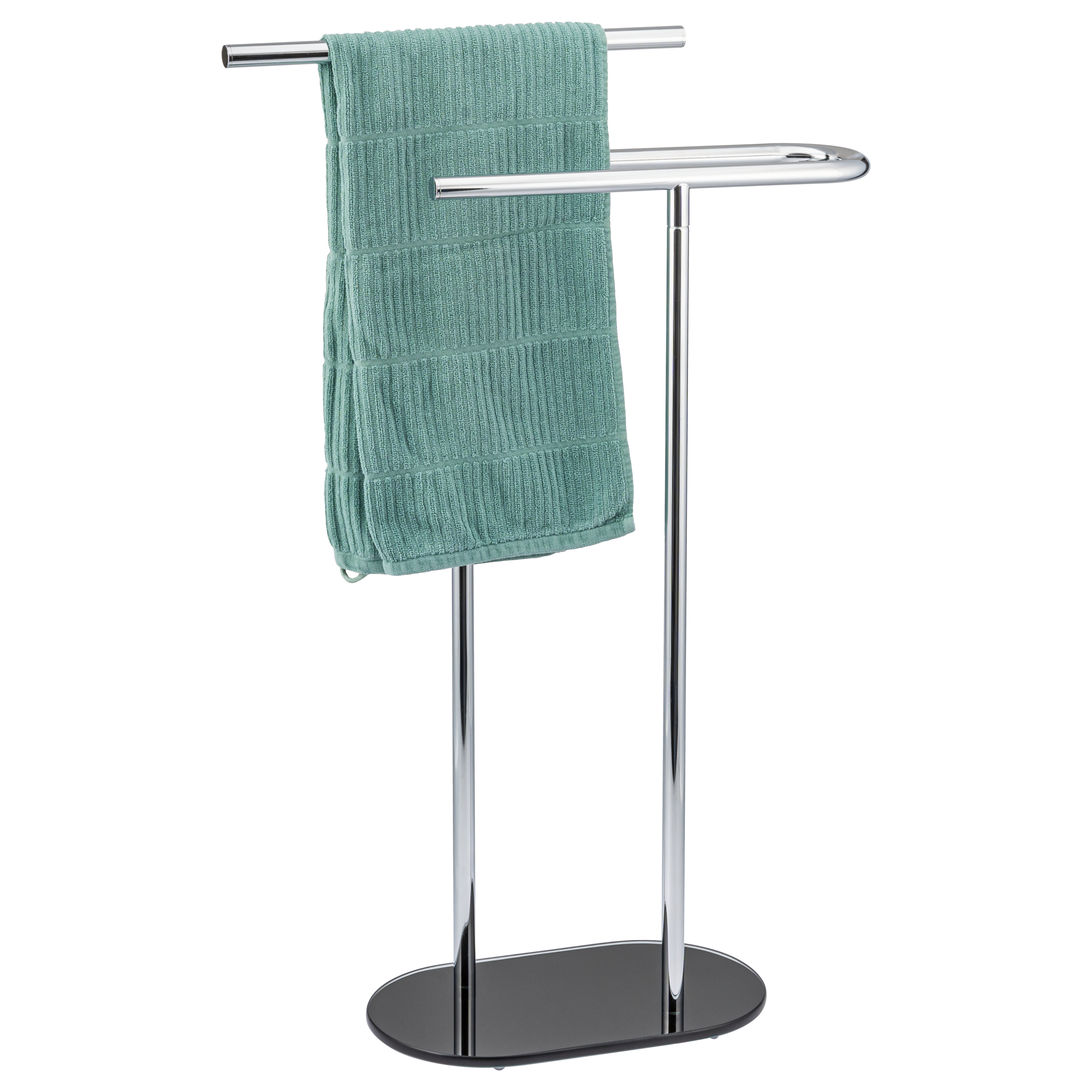Stand-Handtuchhalter freistehend, 2 Stangen, mit Glasboden, Handtuchständer, schwarz
