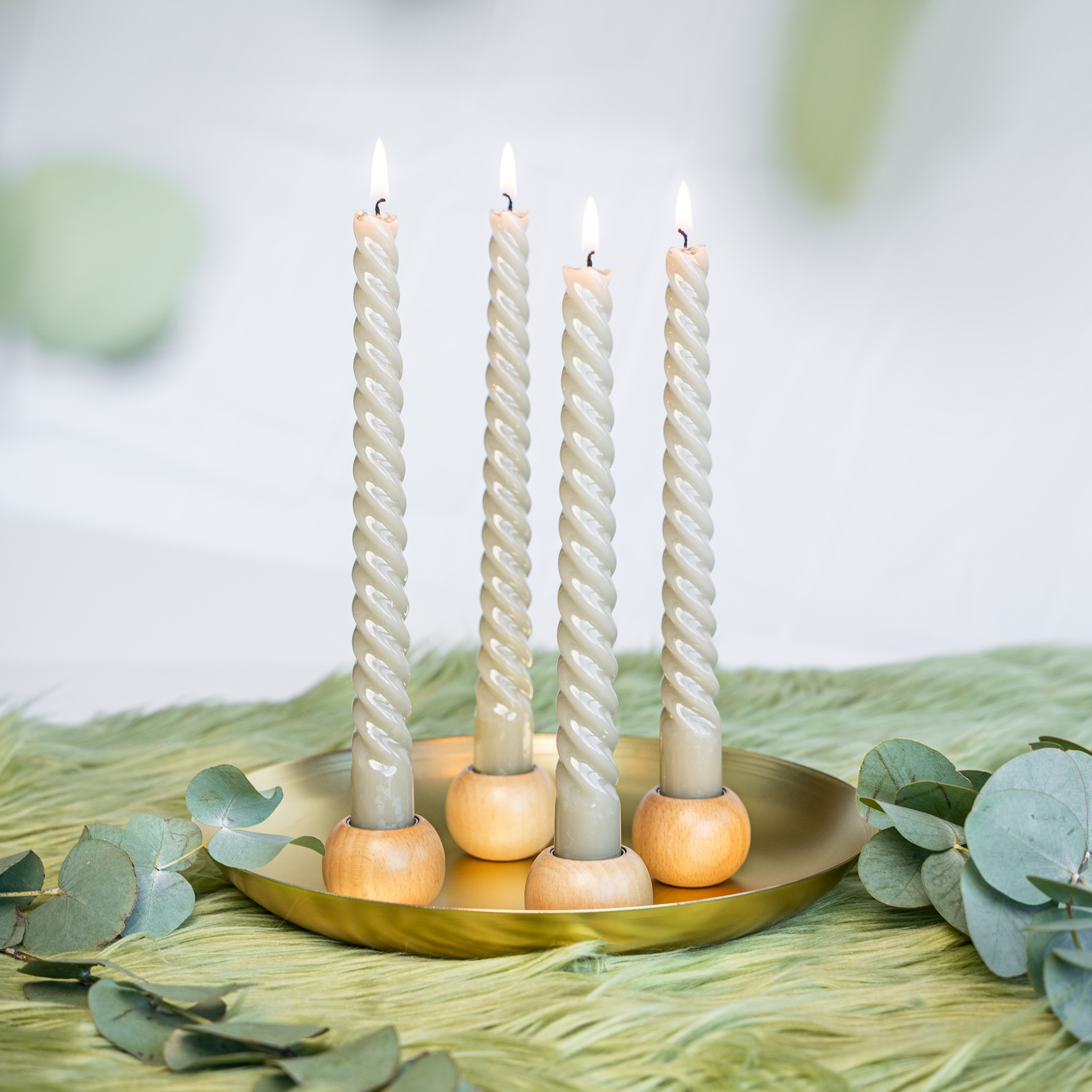 bremermann Kerzentablett mit 4 magnetischen Kerzenhaltern für Stabkerzen, Kerzenständer Metall/Holz, gold