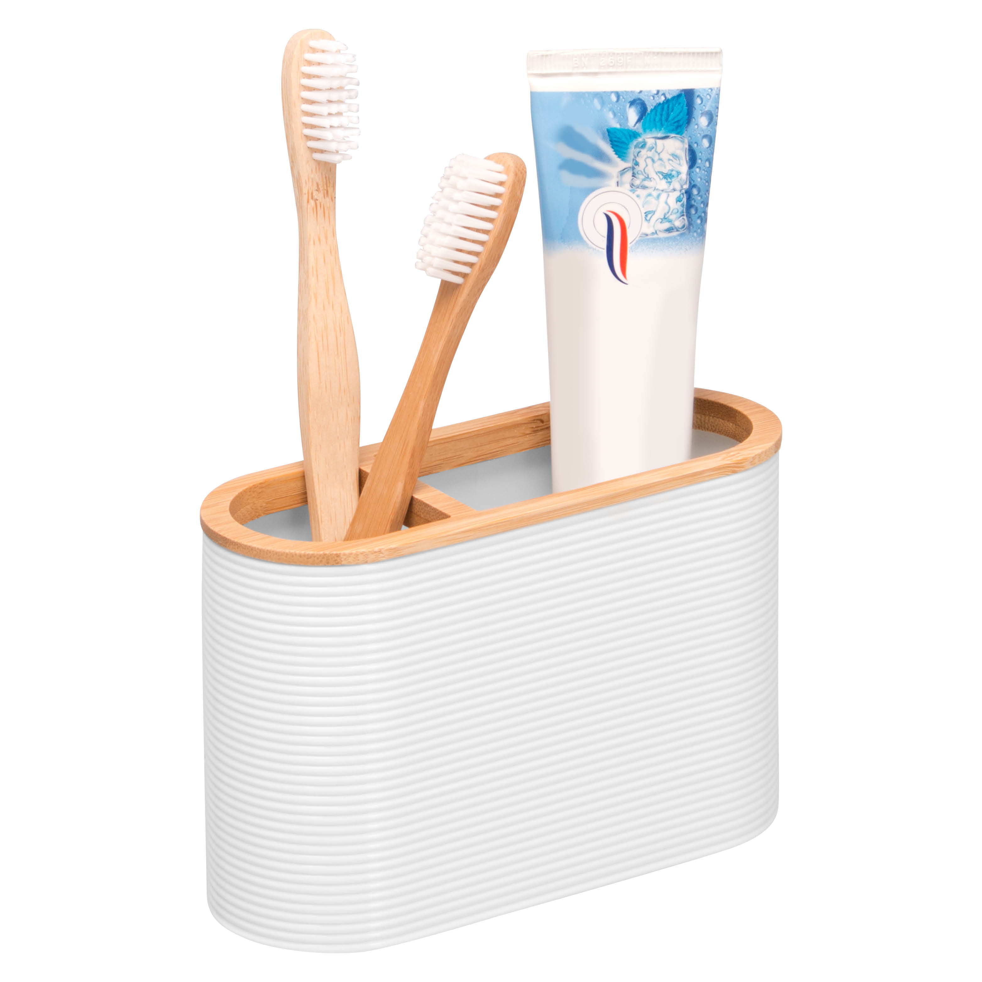 Zahnbürstenhalter SEGNO aus Bambus und Kunststoff | Utensilienständer, weiß
