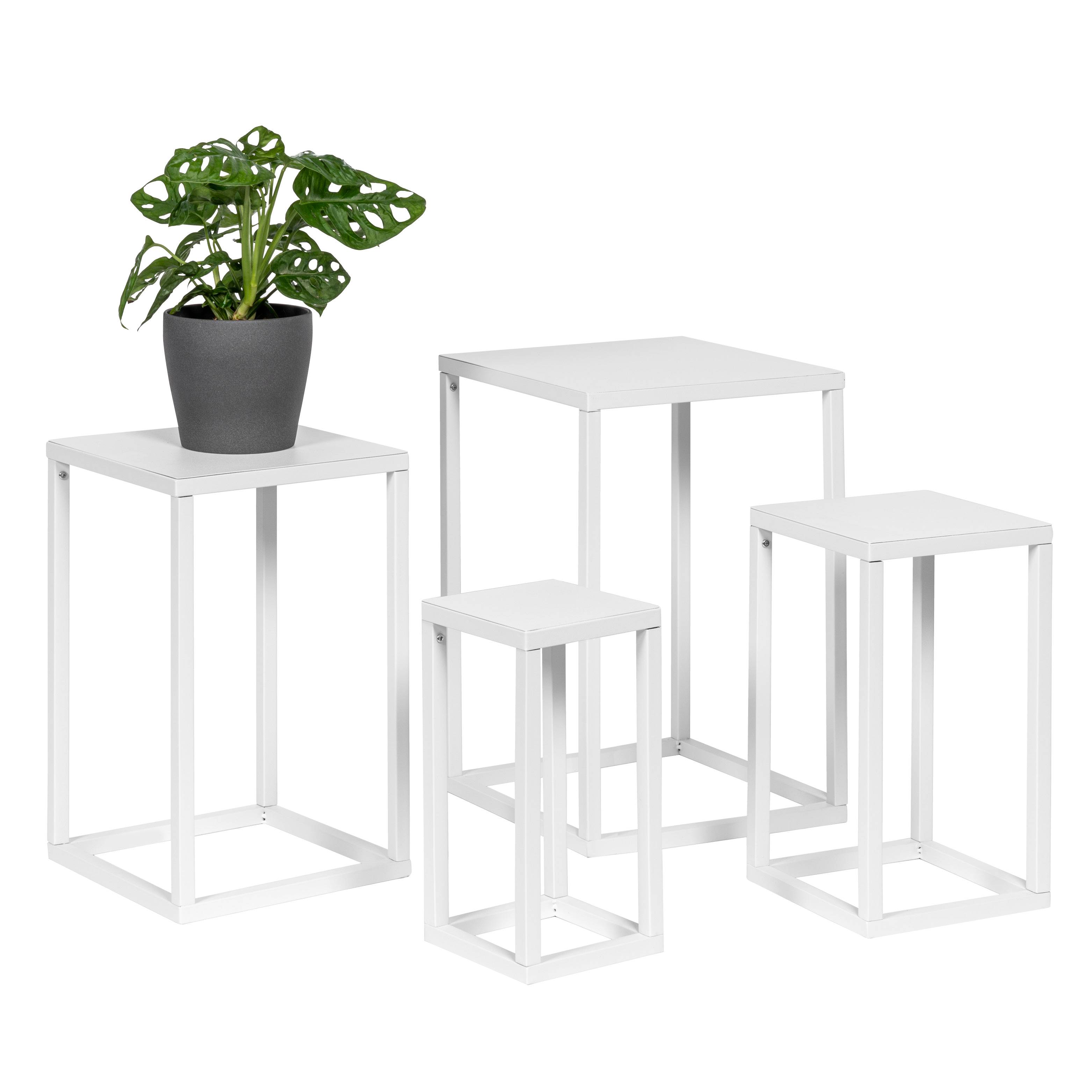Blumenhocker 4er-Set, Metall-Blumenständer, Blumensäule weiß