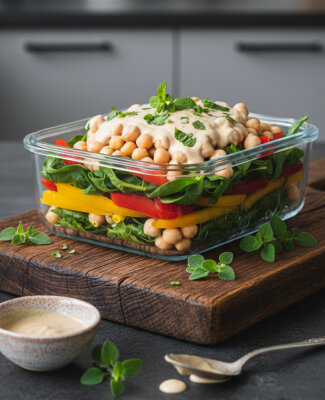 Kichererbsen-Salat mit Spinat – proteinreich, frisch &amp; perfekt fürs Meal Prep - Kichererbsen-Salat mit Spinat, Paprika &amp; Joghurt-Tahini | Meal Prep Rezept