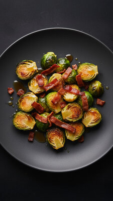 Gerösteter Rosenkohl mit Ahornsirup und Bacon – Süß-würzig &amp; Knusprig - Gerösteter Rosenkohl mit Ahornsirup &amp; Bacon – Süß &amp; Knusprig