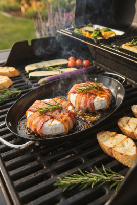Gegrillter Camembert im Speckmantel mit Honig - Camembert im Speckmantel vom Grill – Einfaches BBQ Rezept