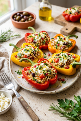 Gefüllte Paprika vom Grill mit Couscous und Feta - Gefüllte Paprika vom Grill – Vegetarisches Rezept mit Couscous