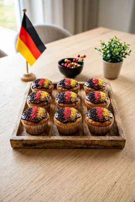 Fan-Muffins in Schwarz-Rot-Gold: Süße Fußball-Muffins mit Schokolade - Fan-Muffins in Schwarz-Rot-Gold – Süßer Fußball-Snack mit Schokolade