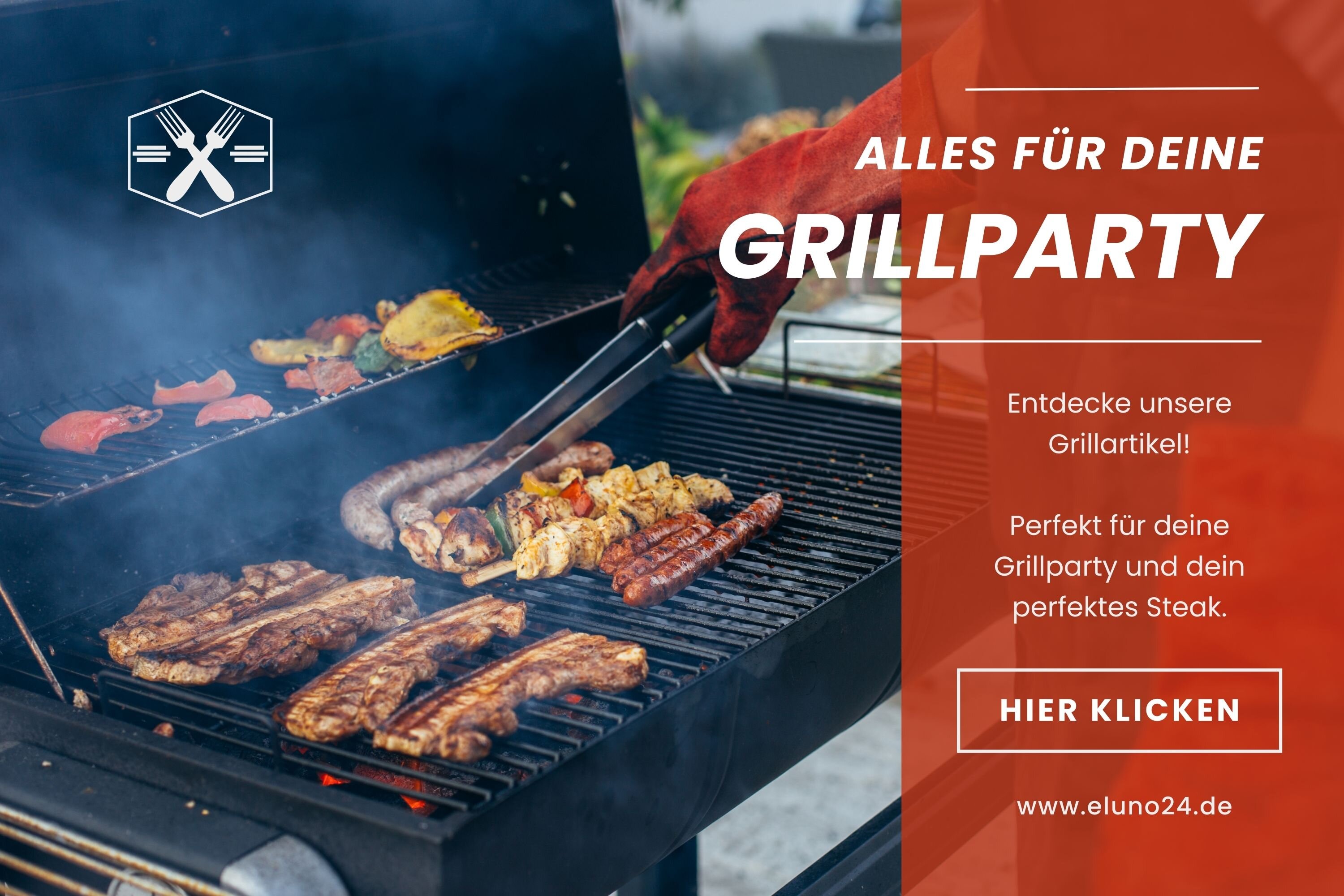 Eine Grillparty im Freien mit einem Grill, umgeben von Gästen und köstlichen Speisen auf dem Tisch. 