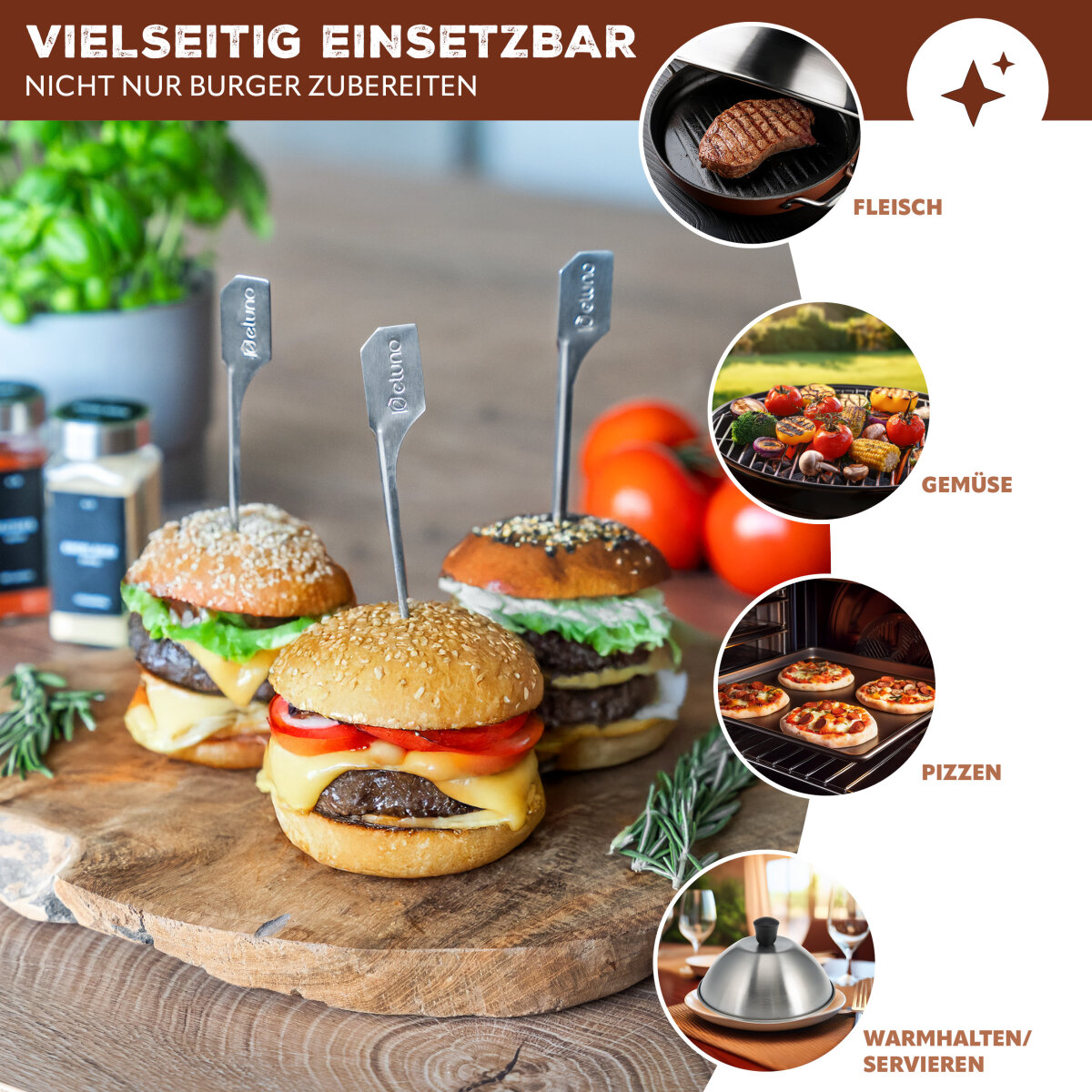 Burgerabdeckung Aus Edelstahl Mit Griff – Perfekt Zum Käseschmelzen & Grillen | 16x10 Cm