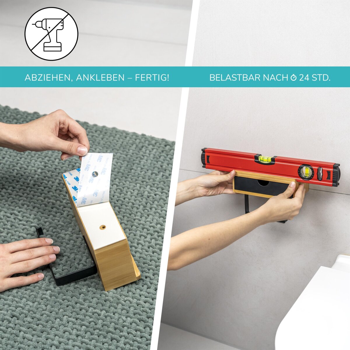 Toilettenpapierhalter Mit Ablage & Feuchttuch-Fach – Schwarz, Selbstklebend Oder Schraubbar