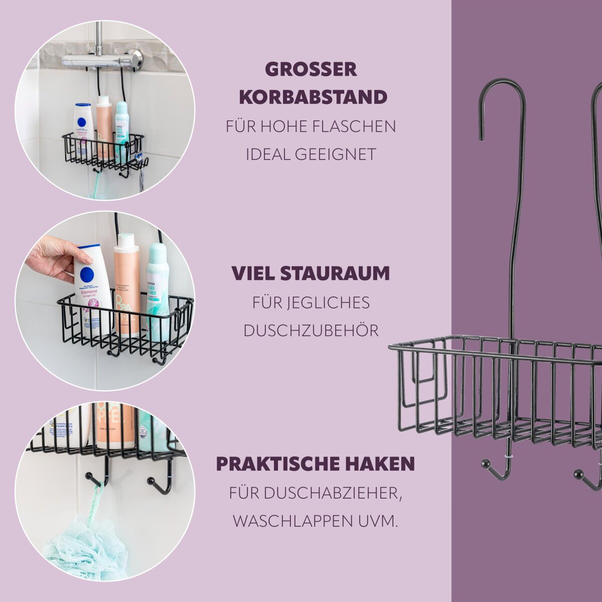 Aqualy 62597 Duschkorb Rechteckig Edelstahl – Ordnungshalter Für Bad & Dusche