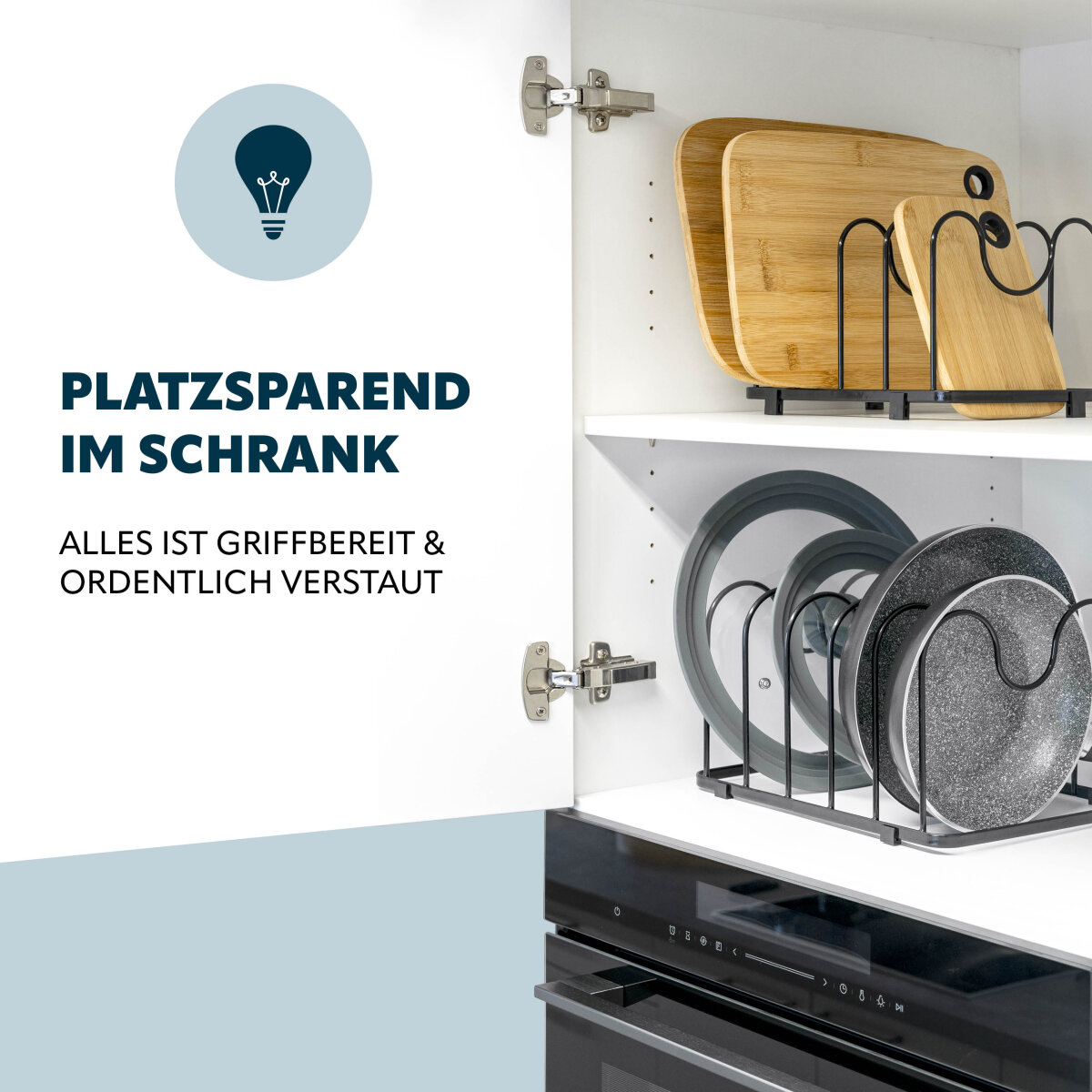 Kitchens Made Easy Topfdeckelhalter Aus Edelstahl – Flexibles Aufbewahrungsregal Für Arbeitsplatte Oder Wandmontage, In Weiß