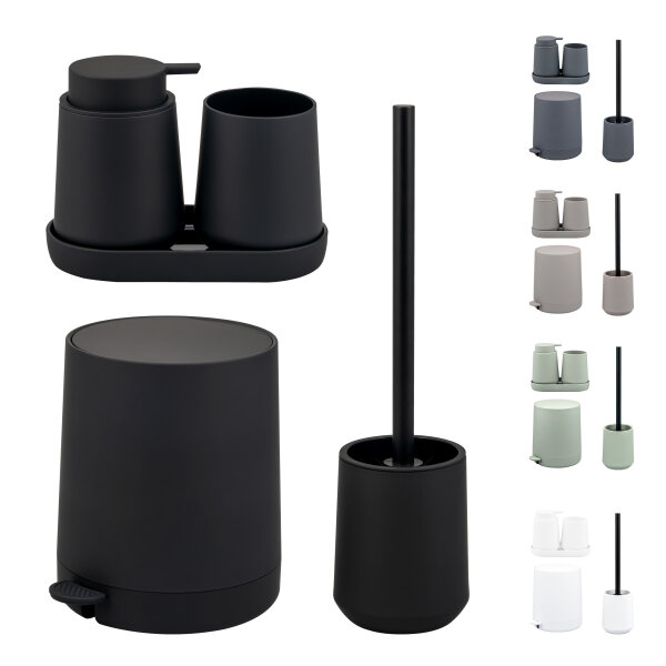 eluno Bad-Set TESERO 5tlg. mit Seifenspender, Becher, Schale, Kosmetikeimer 4 Liter und WC-Garnitur aus Kunststoff