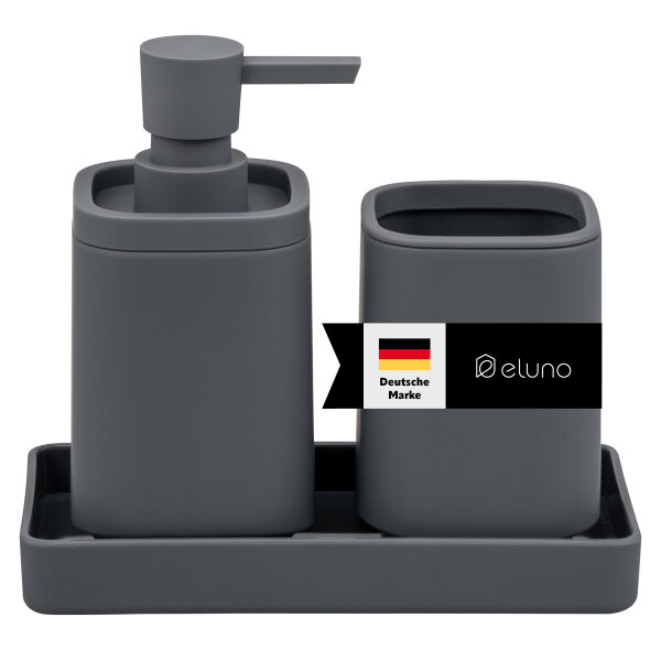B-Ware eluno Bad-Accessoires Set VALONA 3tlg. bestehend aus 1x Seifenspender, 1x Becher, 1x Schale, aus Kunststoff in Grau